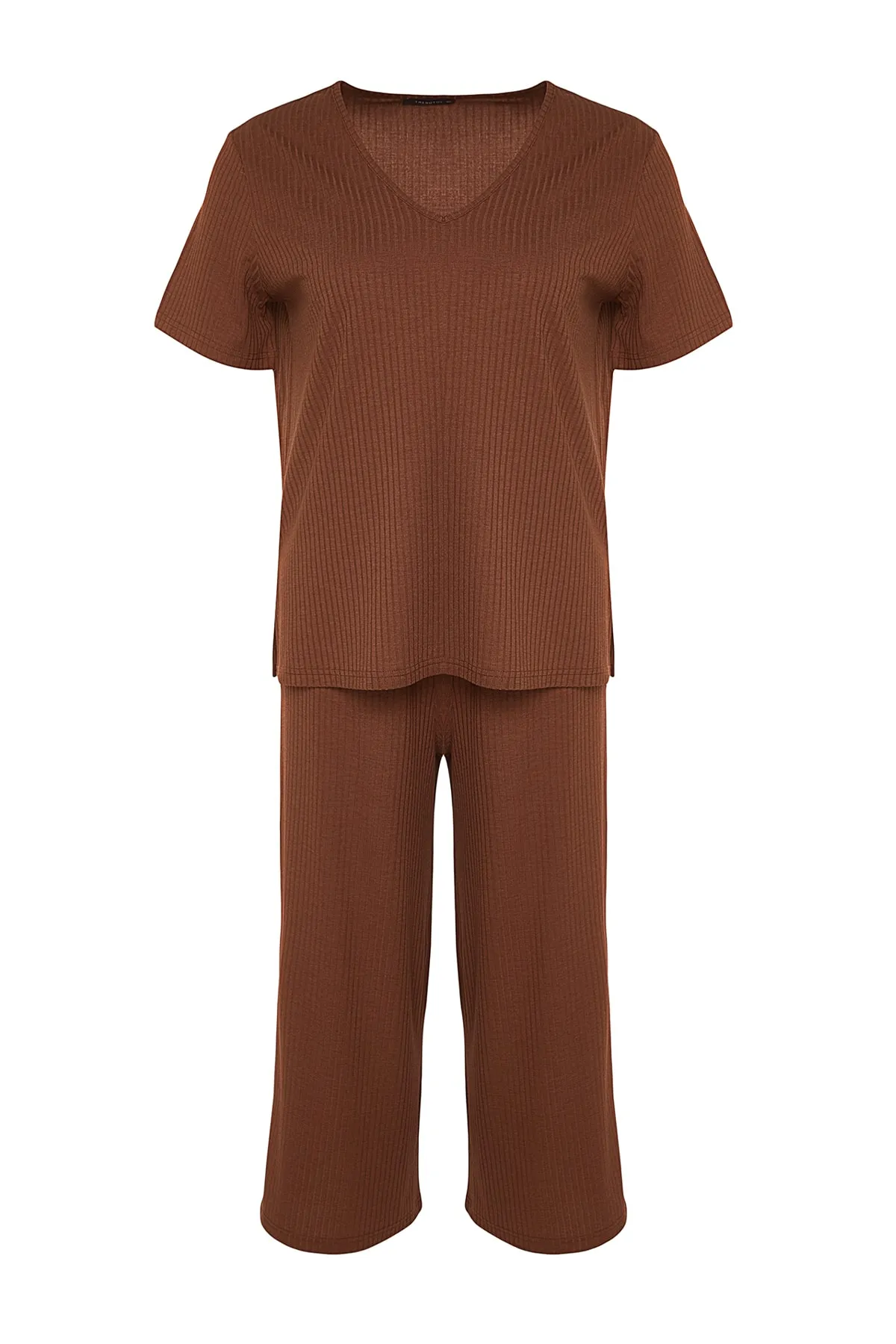 Trendyol Curve  Braunes Strick-Pyjama-Set TBBSS22PT0237