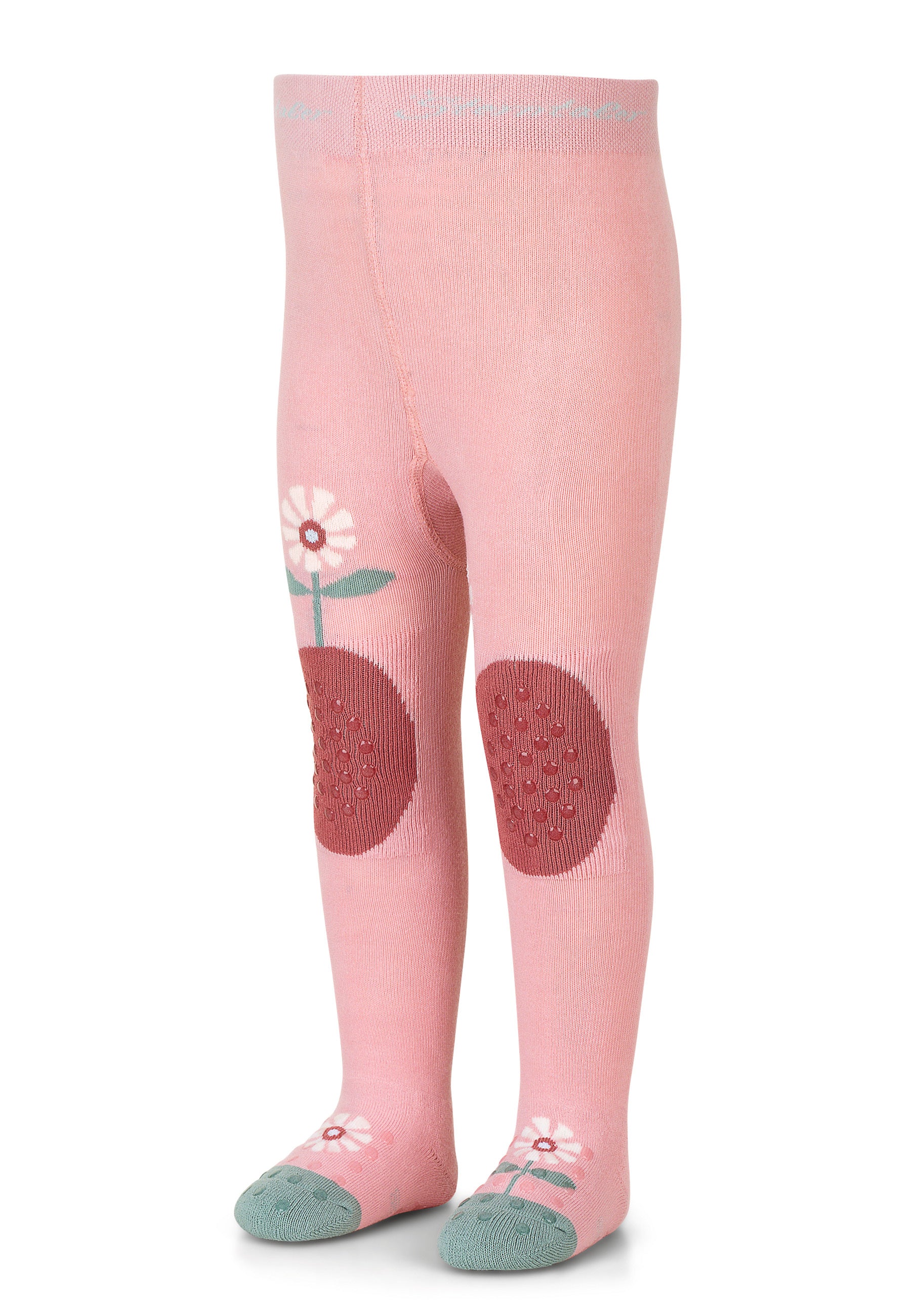 Krabbelstrumpfhose Blumen in zartrosa mit Po-Motiv