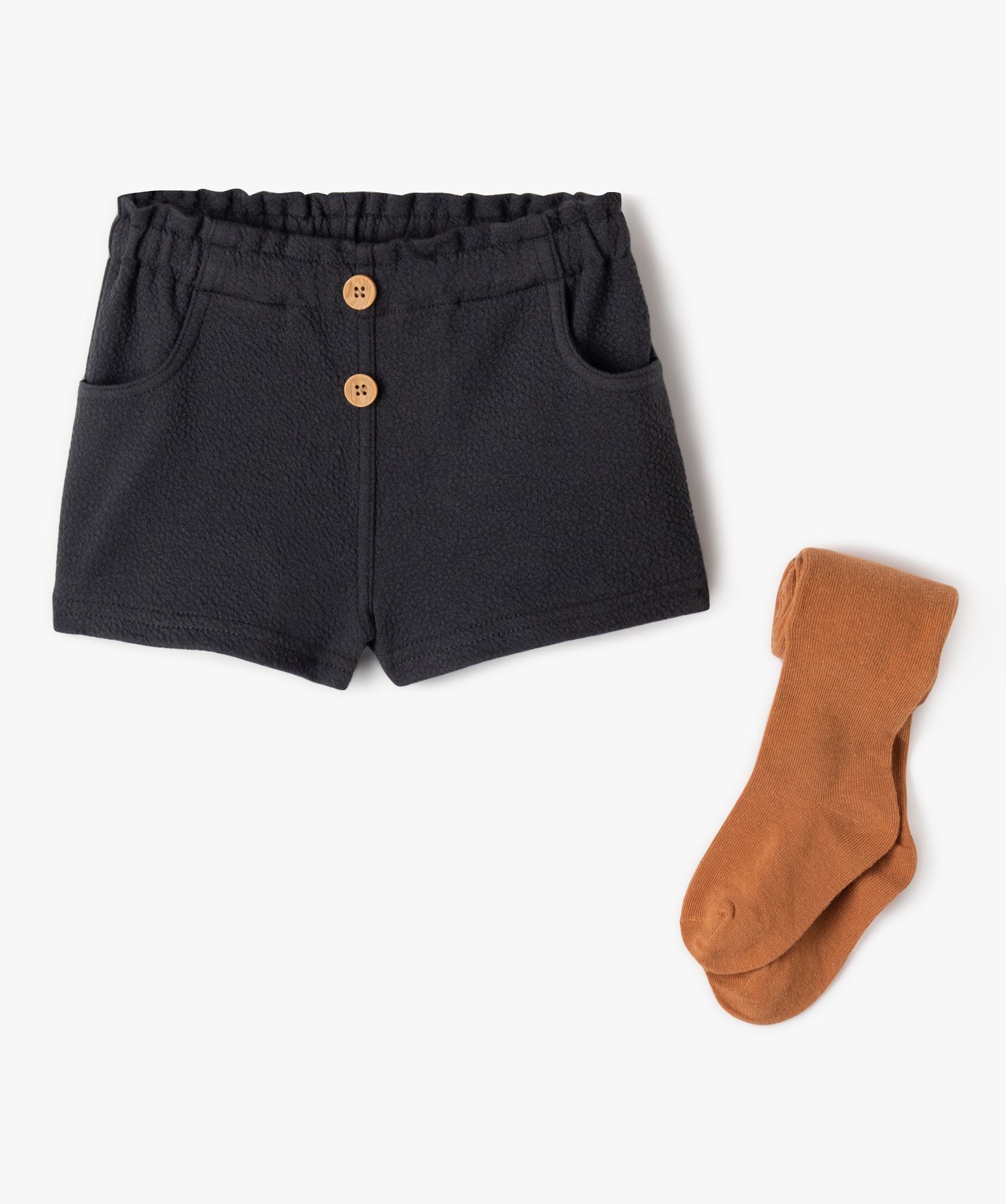 Ensemble bébé fille 2 pièces : short et collants chauds gris fonce | GEMO