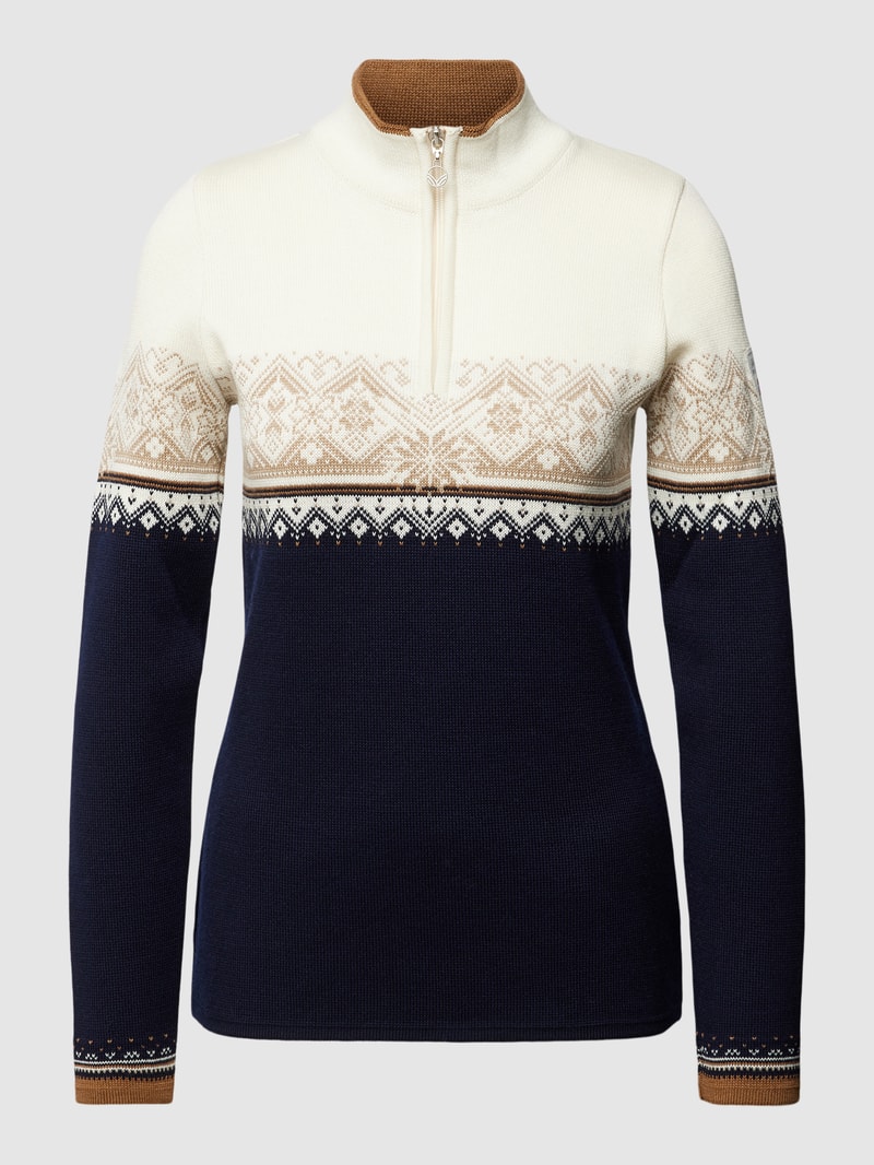 Strickpullover mit Troyer-Kragen Modell 'Moritz' in marineblau