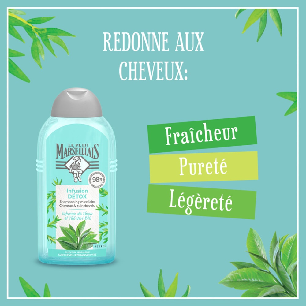 le petit marseillais Shampooing infusion DÃ©tox thym et thÃ©vert Bio - Le flacon de 250 ml Shampoing