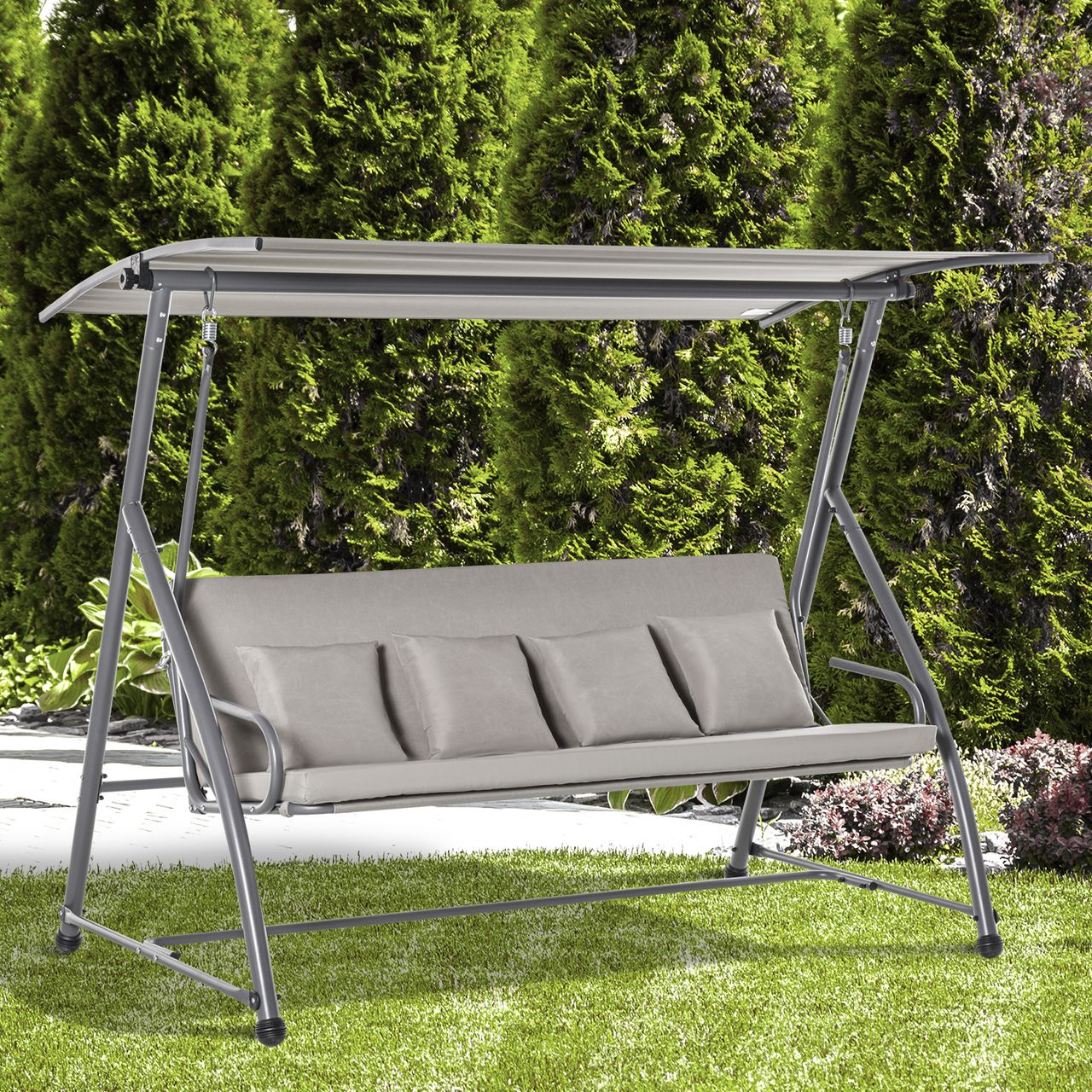 Outsunny 3-Sitzer Hollywoodschaukel 2-in-1 Gartenliege mit Sonnendach Stahl