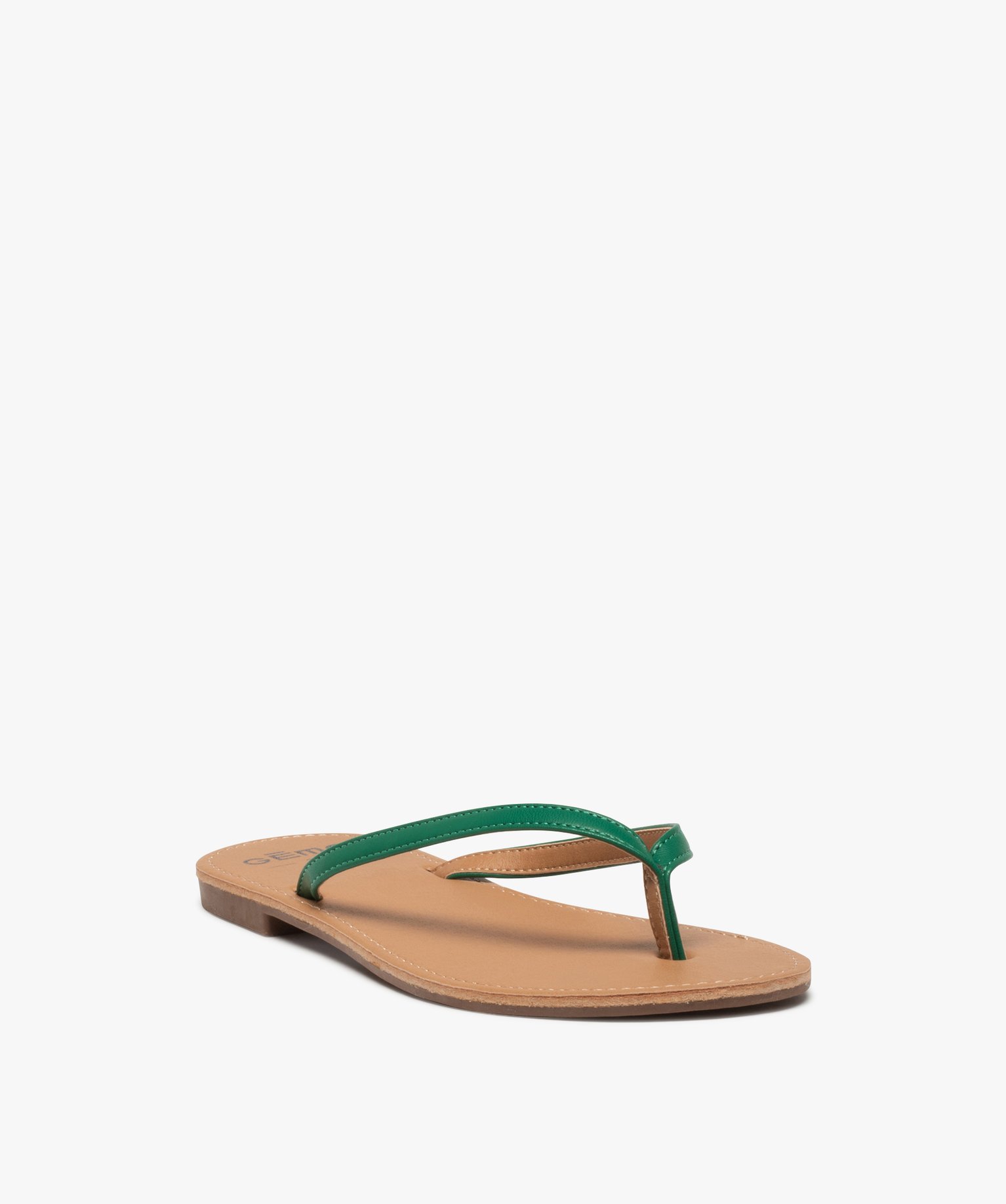 Tongs femme à petit talon plat et lanières fines vert | GEMO
