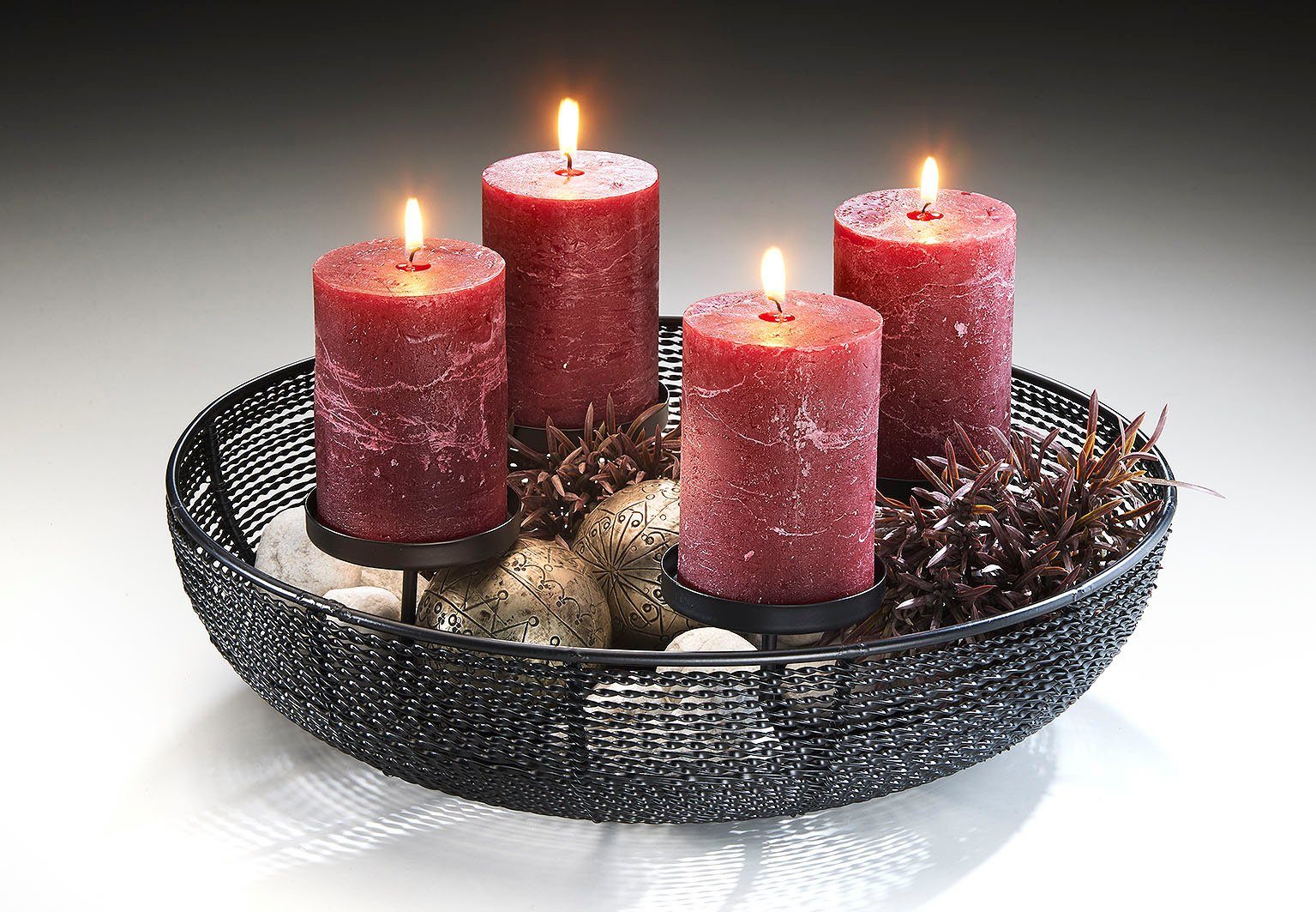 Kobolo Kerzenhalter Dekoschale Adventskranz rund aus Metall schwarz (für 4 Kerzen)