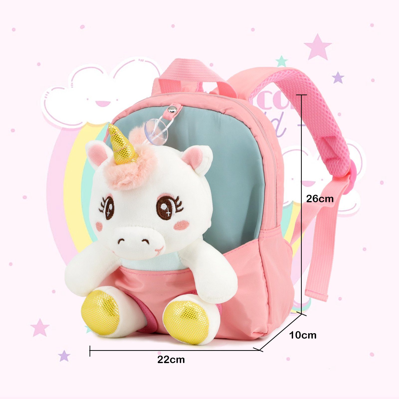 TAN.TOMI Kinderrucksack Plüsch-Einhorn-Rucksack, flauschiger Mini-Einhorn-Rucksack für Mädchen, Damen, Reisen, Plüsch, weicher Regenbogen-Schulranzen