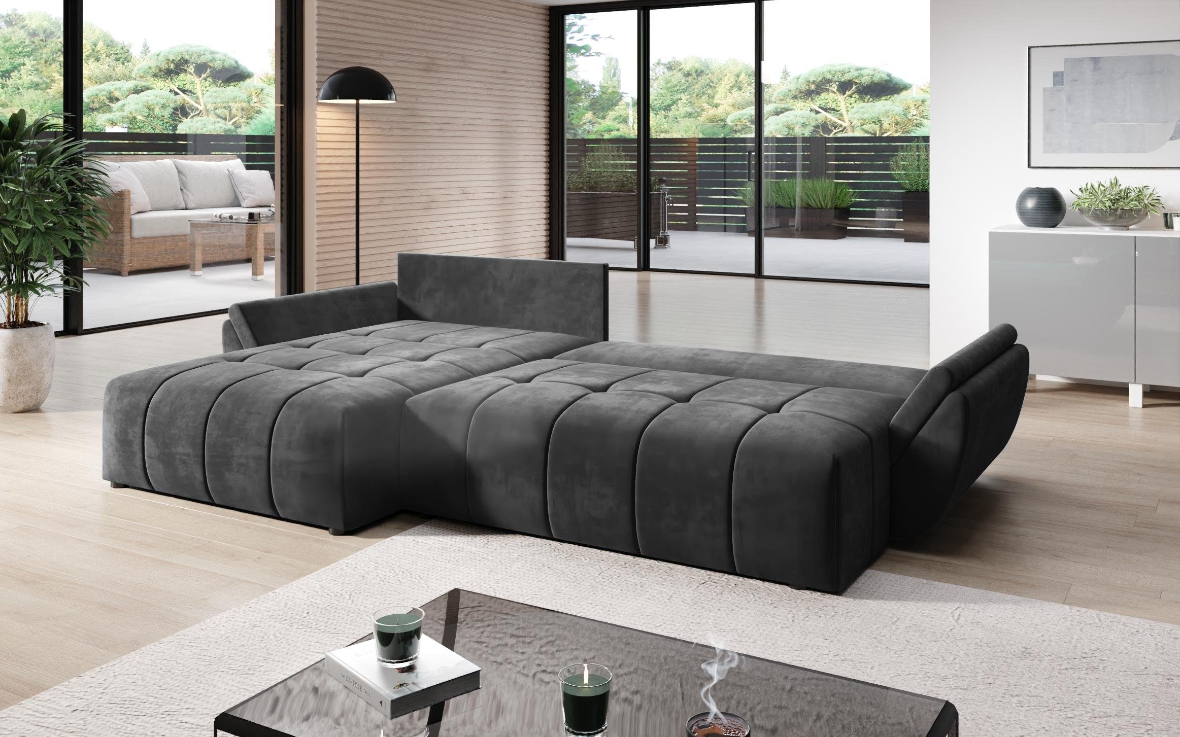 Furnix Schlafsofa Ecksofa CALVANI mit Bettkasten, mit Bettfunktion, mit Bettkasten
