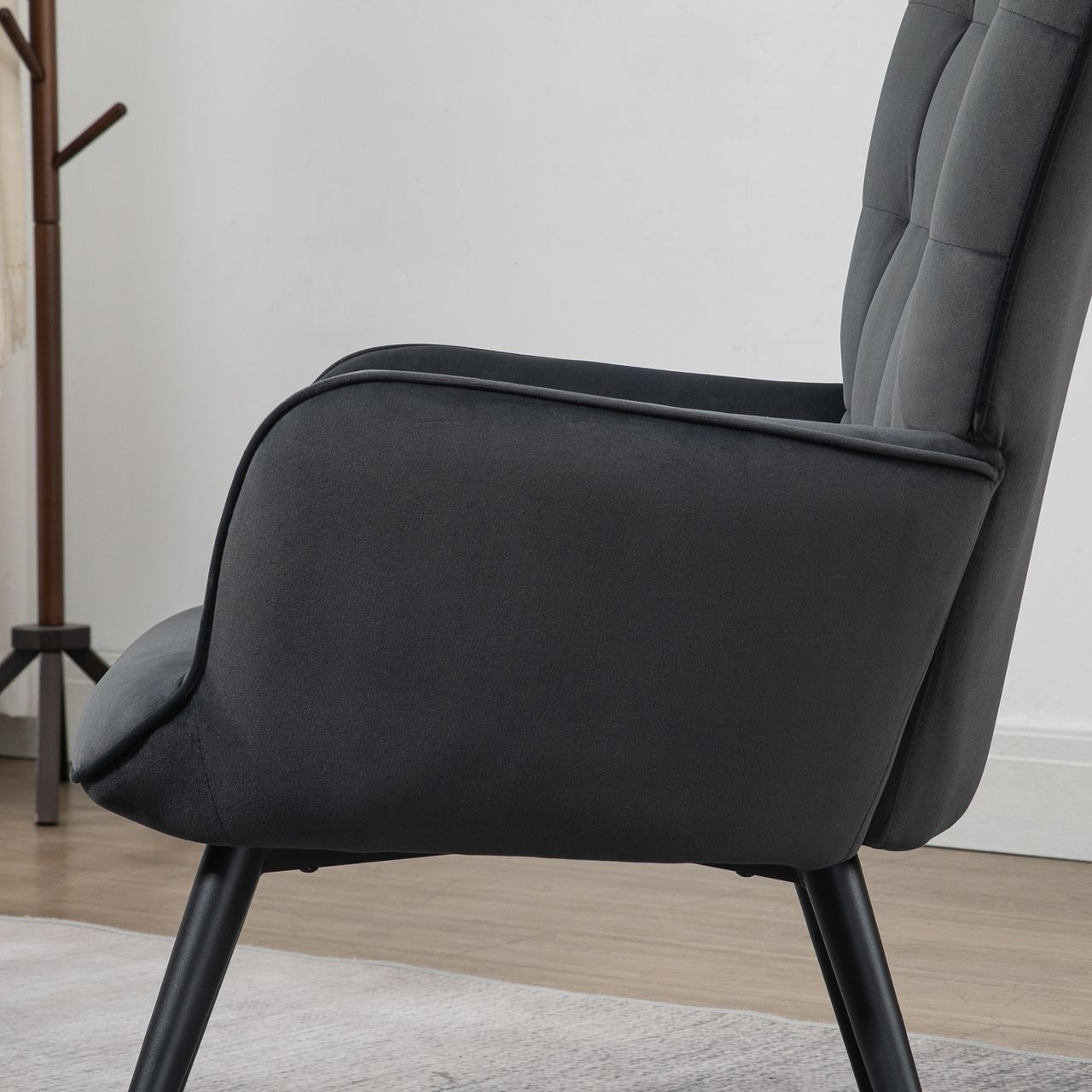 HOMCOM Ohrensessel mit Hocker, Relaxsessel, Loungesessel mit Samtoptik