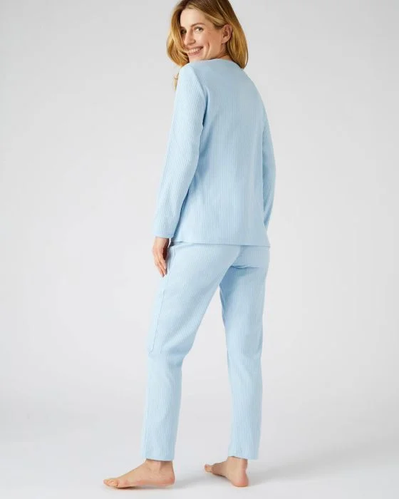 Pyjama en maille interlock côtelée, manches longues