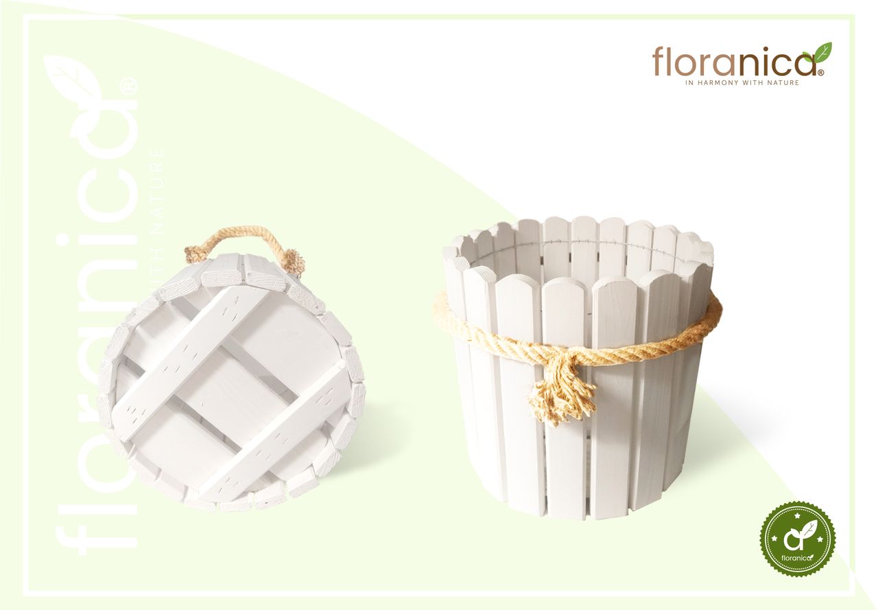Pemicont Floranica Runder Blumentopf aus Holz 33x30cm Weiß Imprägniertes Kiefernholz Schutzhülle für Kräuter Blumen Haus- und Gartendekoration Truhe Für den Innen- und Außenbereich EU-Produkt