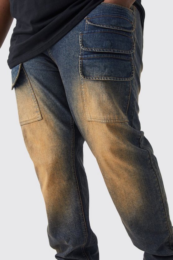 Plus zerrissene Cargo-Jeans mit geradem Bein
