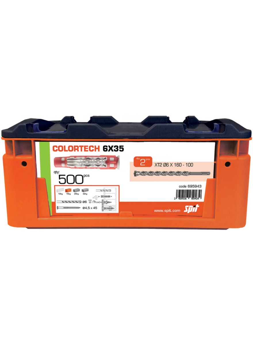 Στερέωση με ακίδα 695943 ColorTech Universal Plug 6x35 500 τεμάχια + 2 τρυπάνια σε θήκη