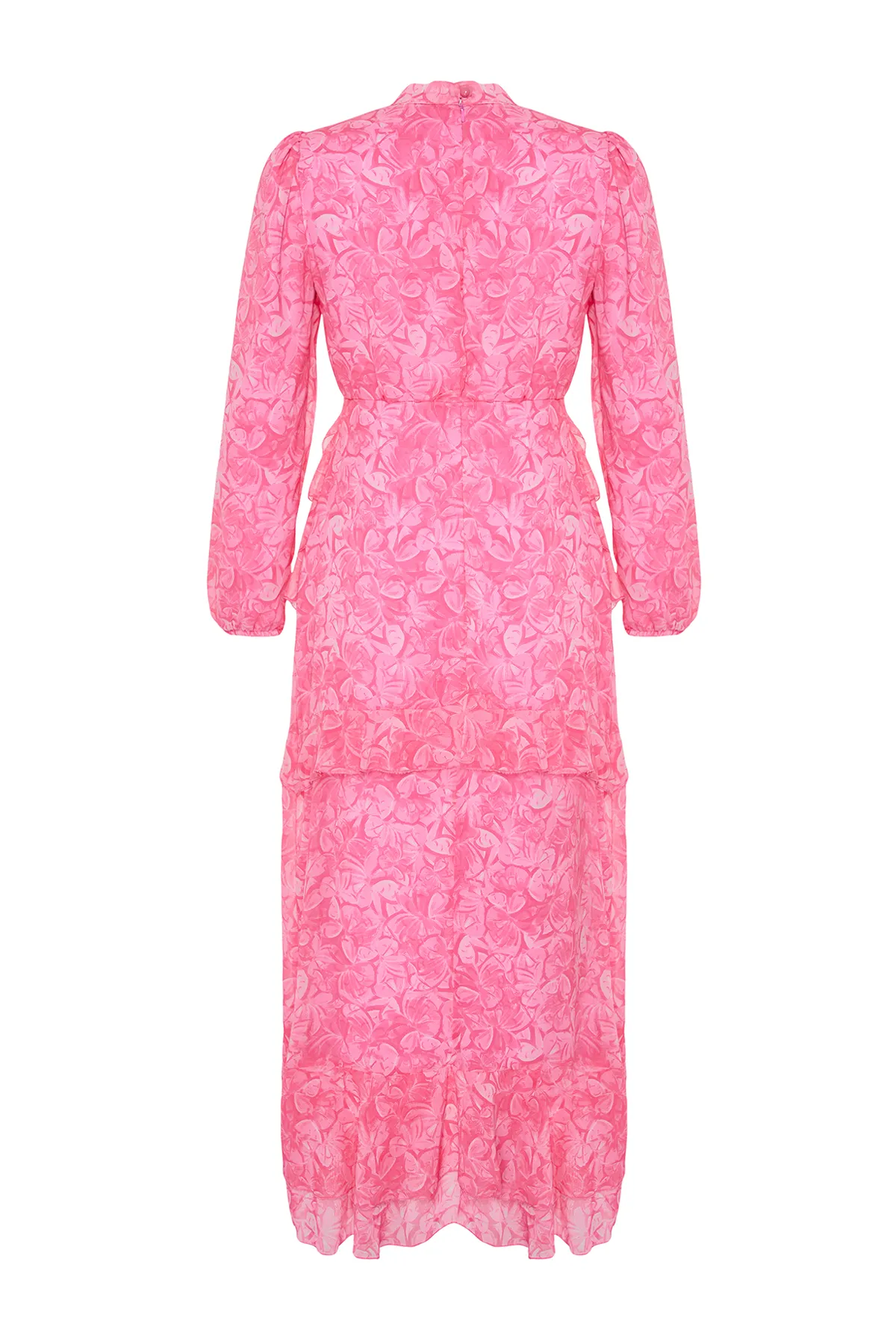 Trendyol Modest  Rosa Blumenrock, gerüschtes, gefüttertes Kleid aus gewebtem Chiffon TCTSS23EB00160