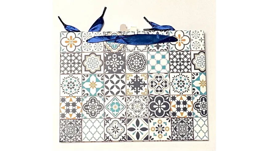 Geschenktüte BLAUE FLIESEN 24x18x8cm