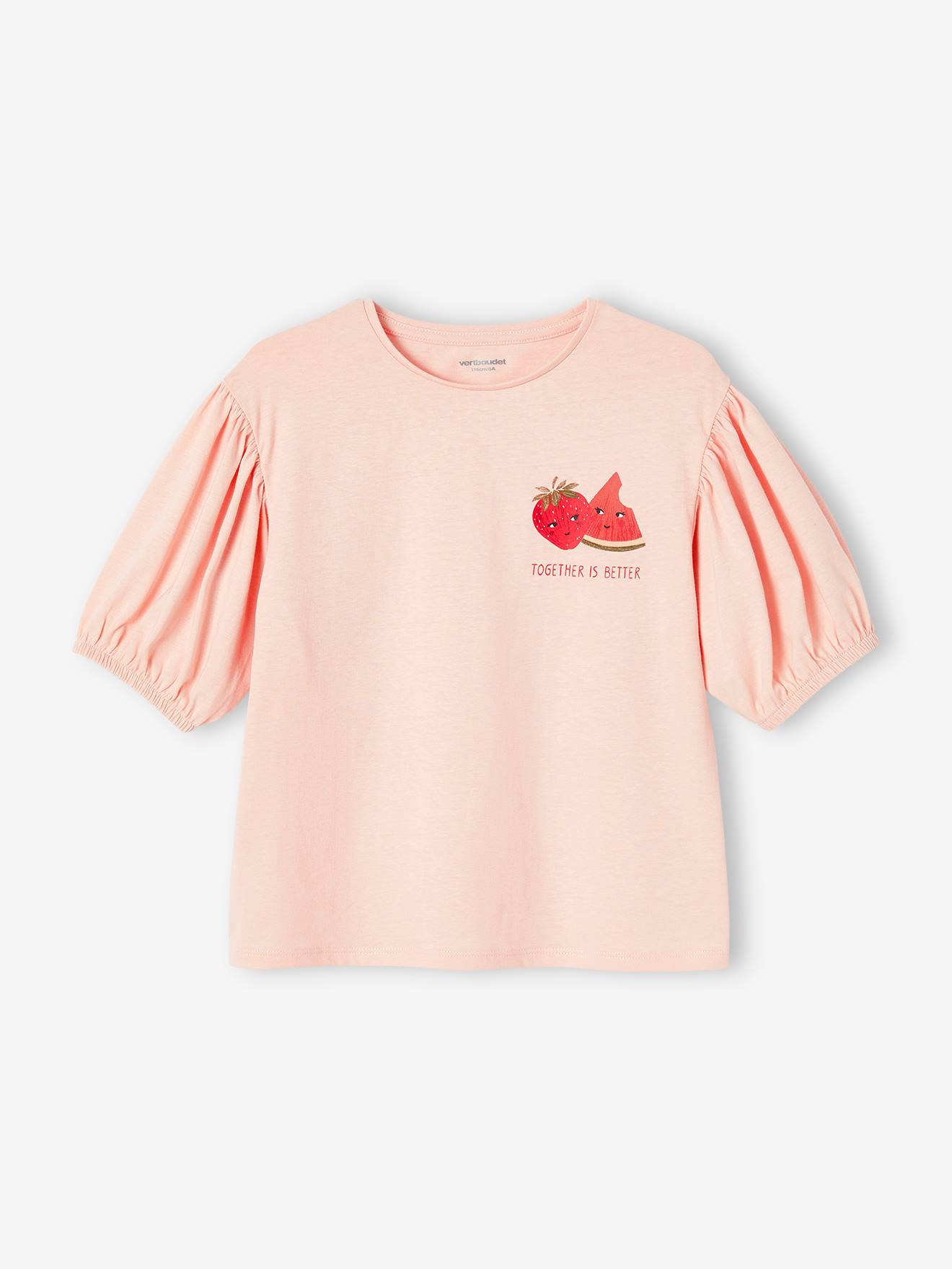 Vertbaudet Mädchen T-Shirt mit kurzen Ballonärmeln - zartrosa