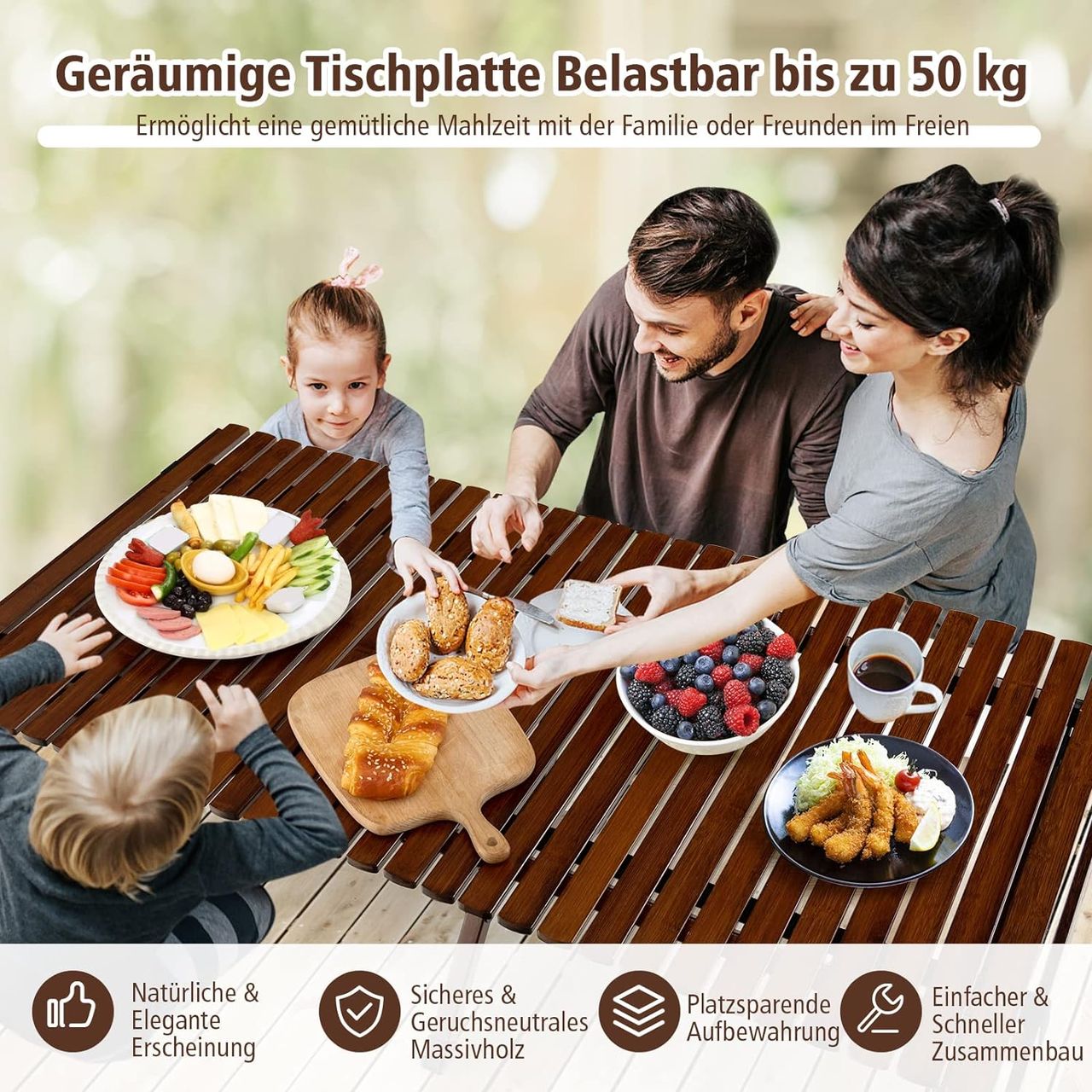 Costway Aufrollbarer Campingtisch aus Bambus
