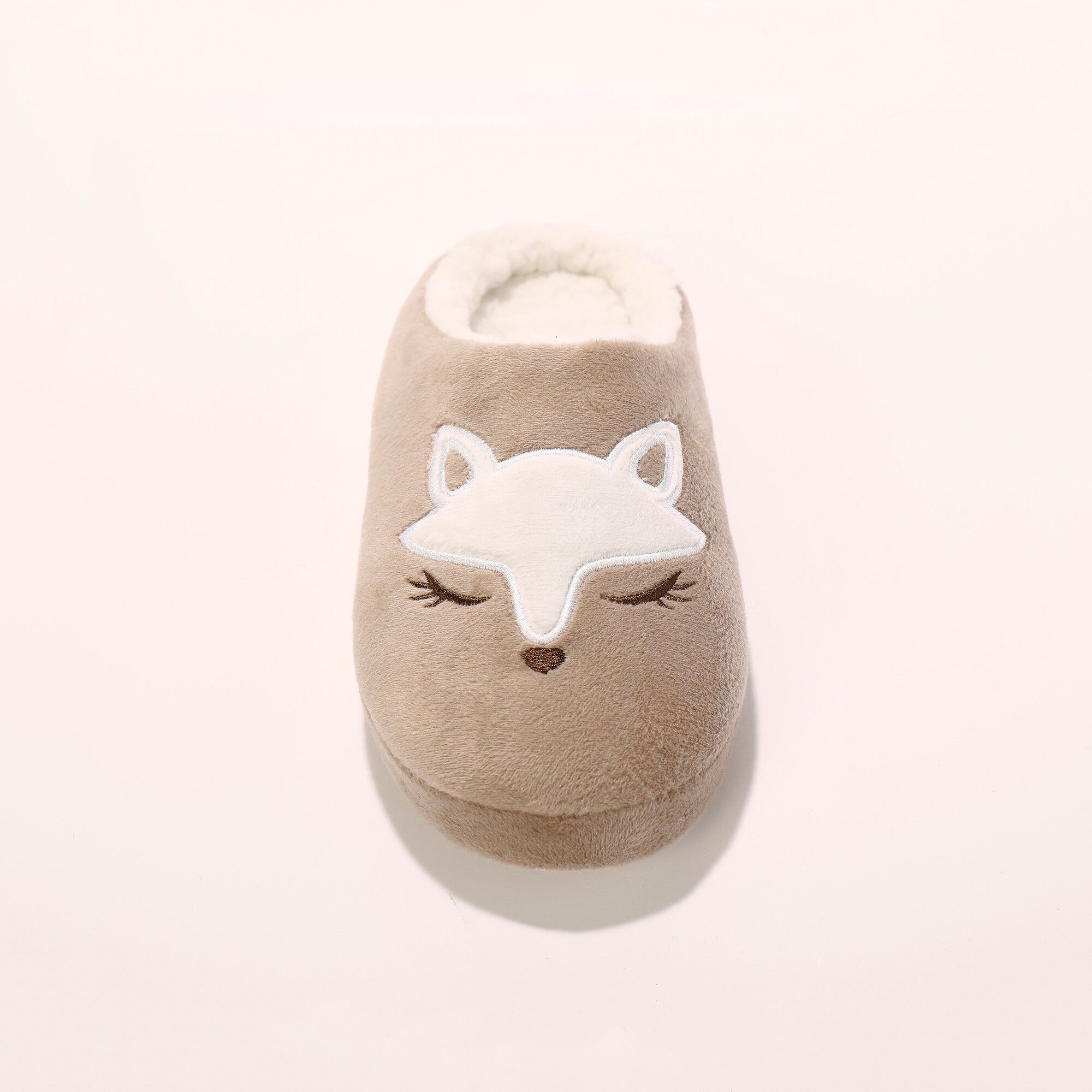 Chaussons mules polaire brodés tête de renard