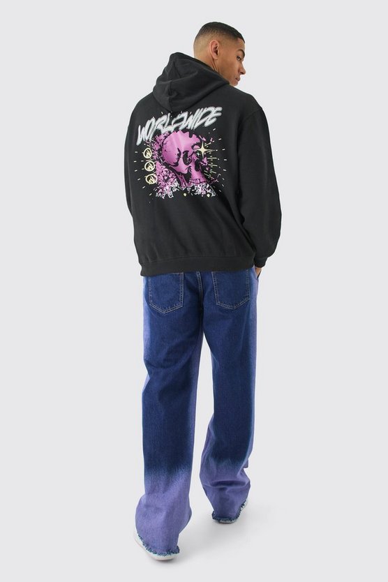 Oversize Worldwide Hoodie mit Totenkopf-Print