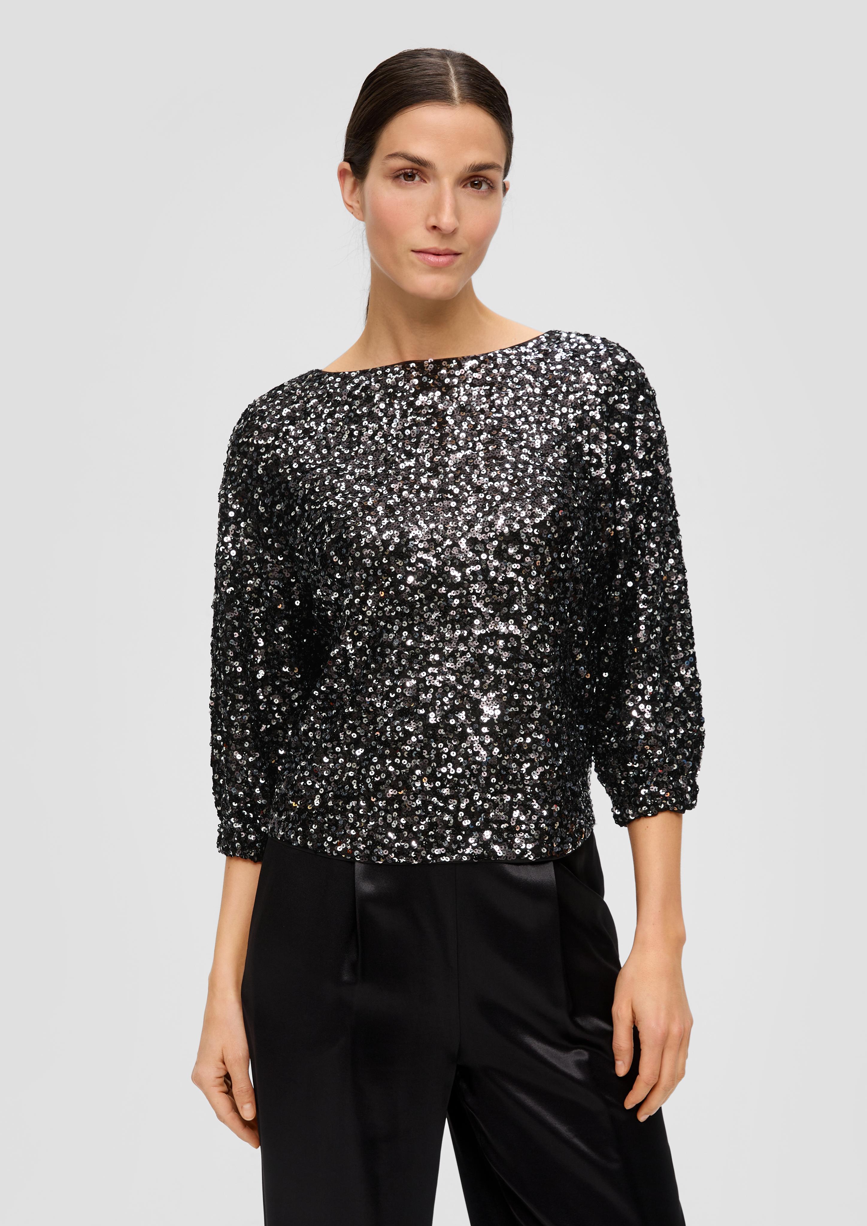 Mesh-Bluse mit Pailletten-Besatz  2137060-9999