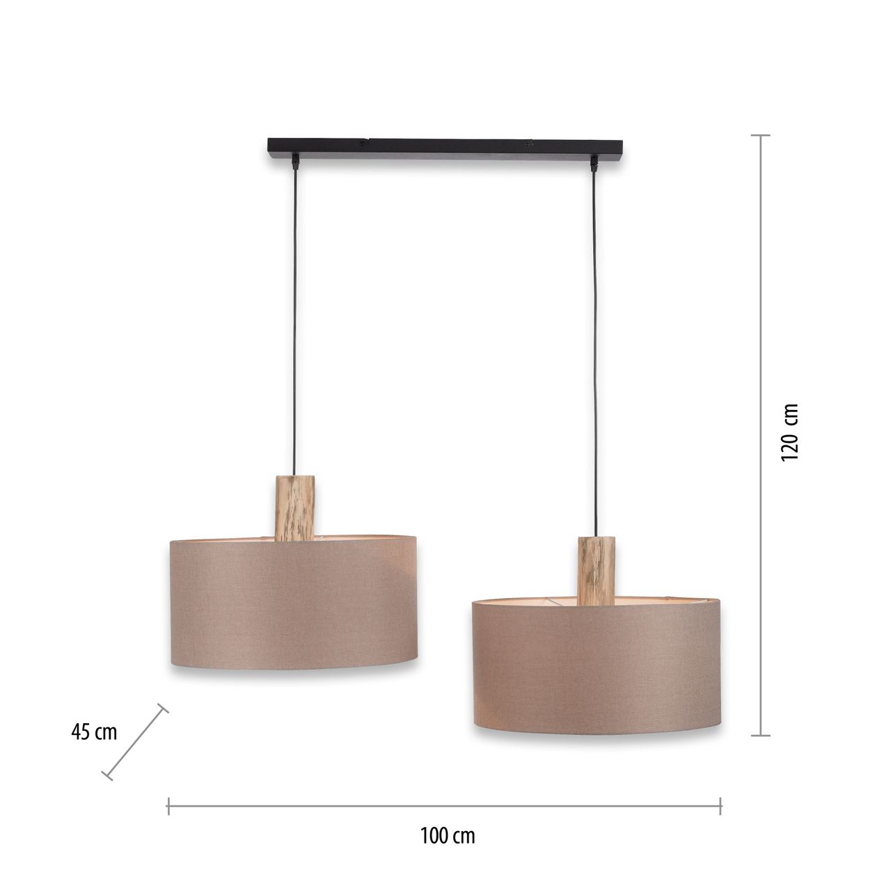 JUST LIGHT LeuchtenDirekt Pendelleuchte LINEN, Holzapplikation, natürlicher Materialmix, 2x E27/60W exkl., Innenleuchte