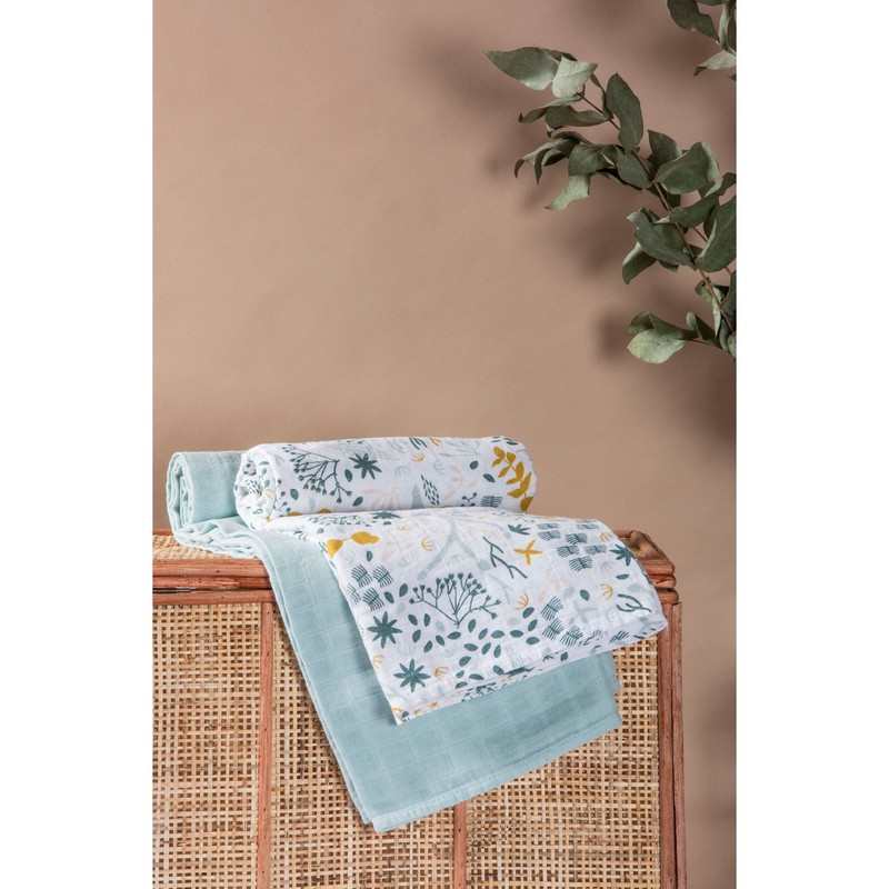 Set de 2 langes emmaillotage en Coton Bio à motifs Yukari