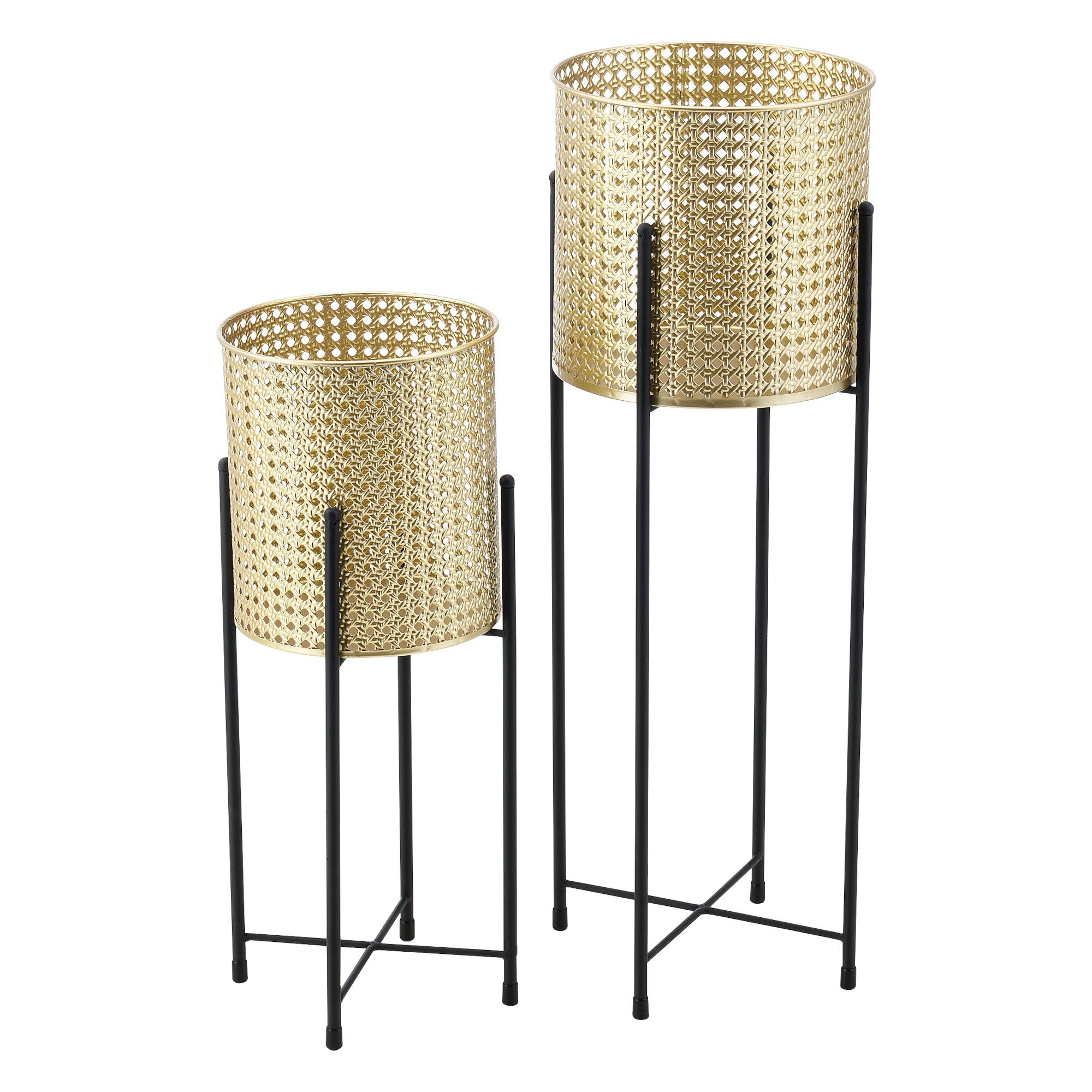 en.casa Blumenständer (Set, 2er), Mol Blumenkübel Pflanzenständer Pflanztopf Metall gold/schwarz