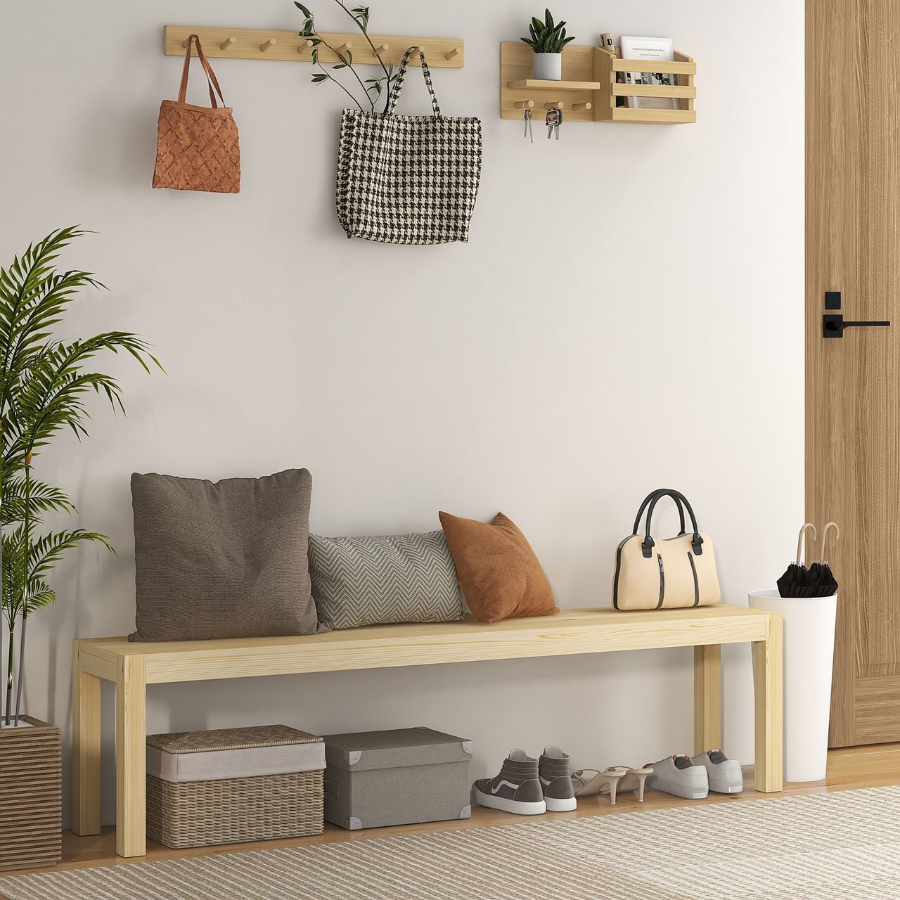 HOMCOM 175cm Sitzbank 3-Sitzer Essbank im Landhaus-Stil, Küchenbank für Küche