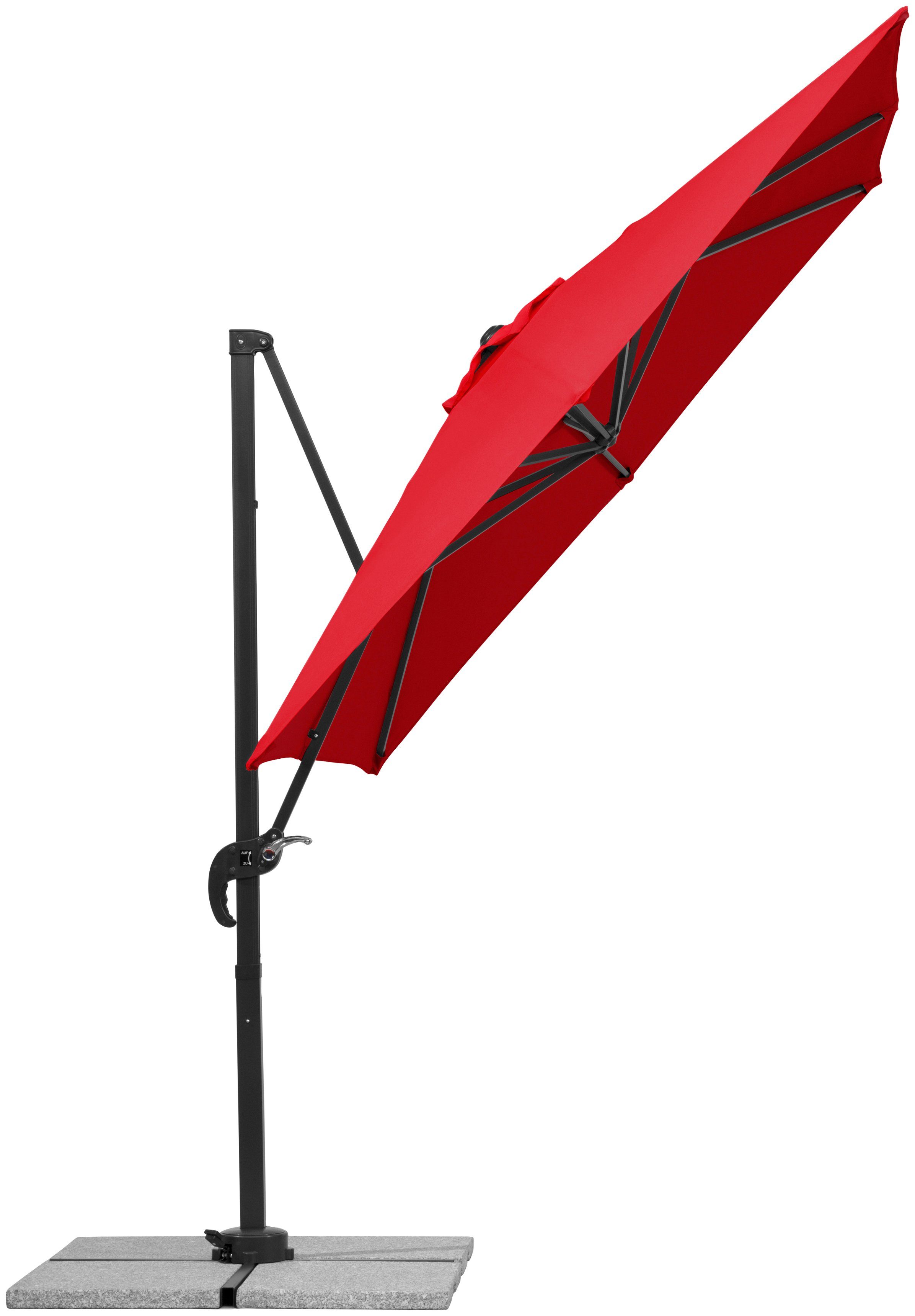 Schneider Schirme Ampelschirm Rhodos Junior, ØxH: 230x230 cm, Alu/Polyester, inkl. Plattenständer/Schutzhülle