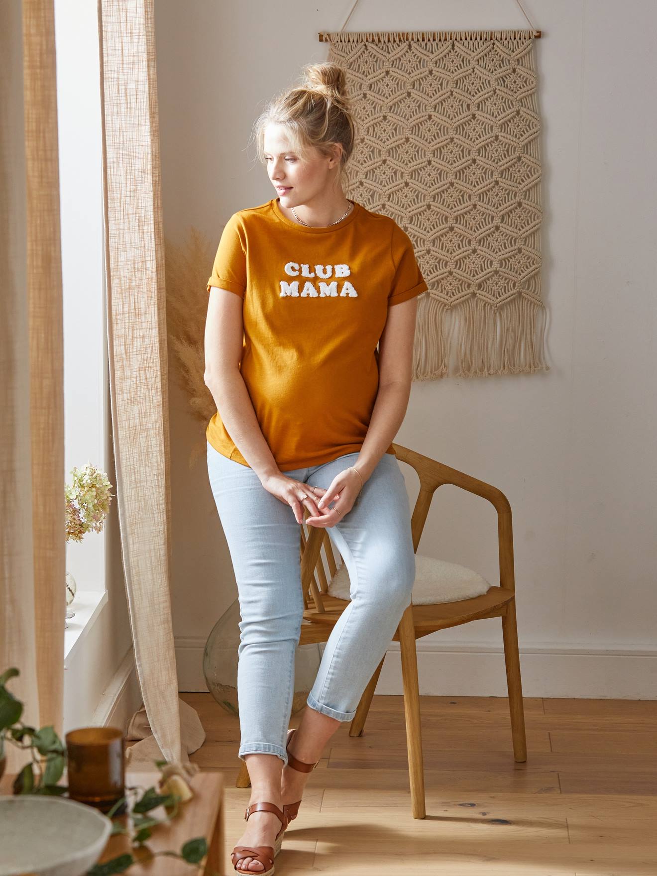 Vertbaudet Bio-Kollektion: T-Shirt für Schwangerschaft & Stillzeit CLUB MAMA, personalisierbar - senfgelb