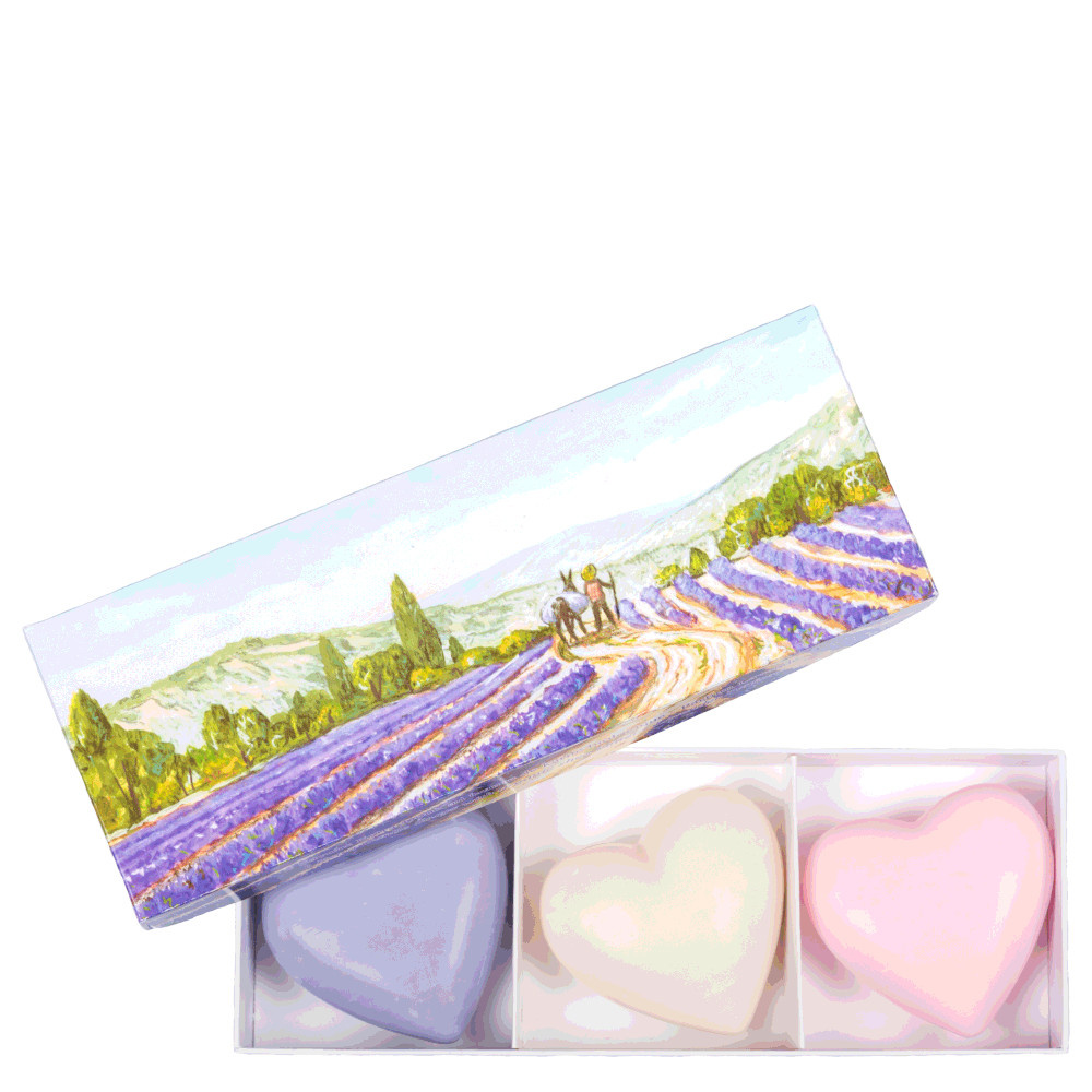 La savonnerie de nyons Coffret de 3 Savons Cœur 50g (Lavande, Fleur de Coton, Rose) Savon