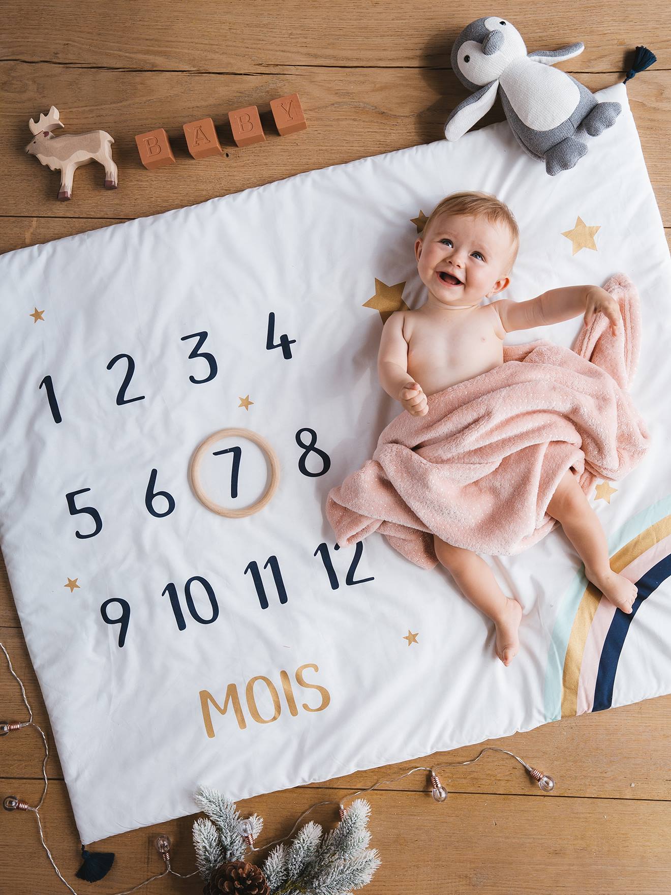 Vertbaudet Baby Meilenstein-Decke, Fotohintergrund - wollweiß
