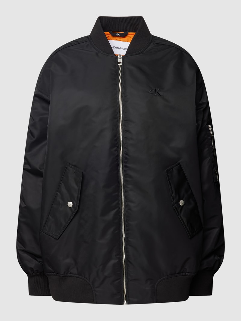 Oversized Bomberjacke mit Label-Stitching in black