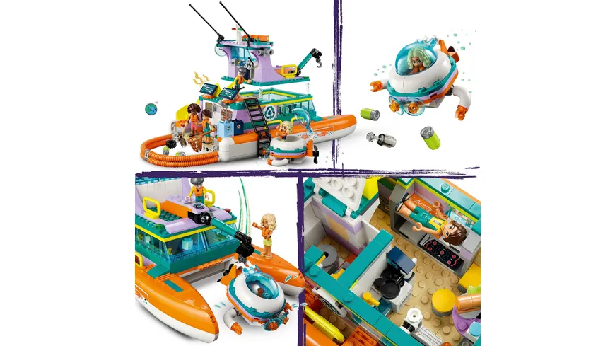 LEGO Friends 41734 Seerettungsboot Set, Spielzeug mit Tieren für Kinder