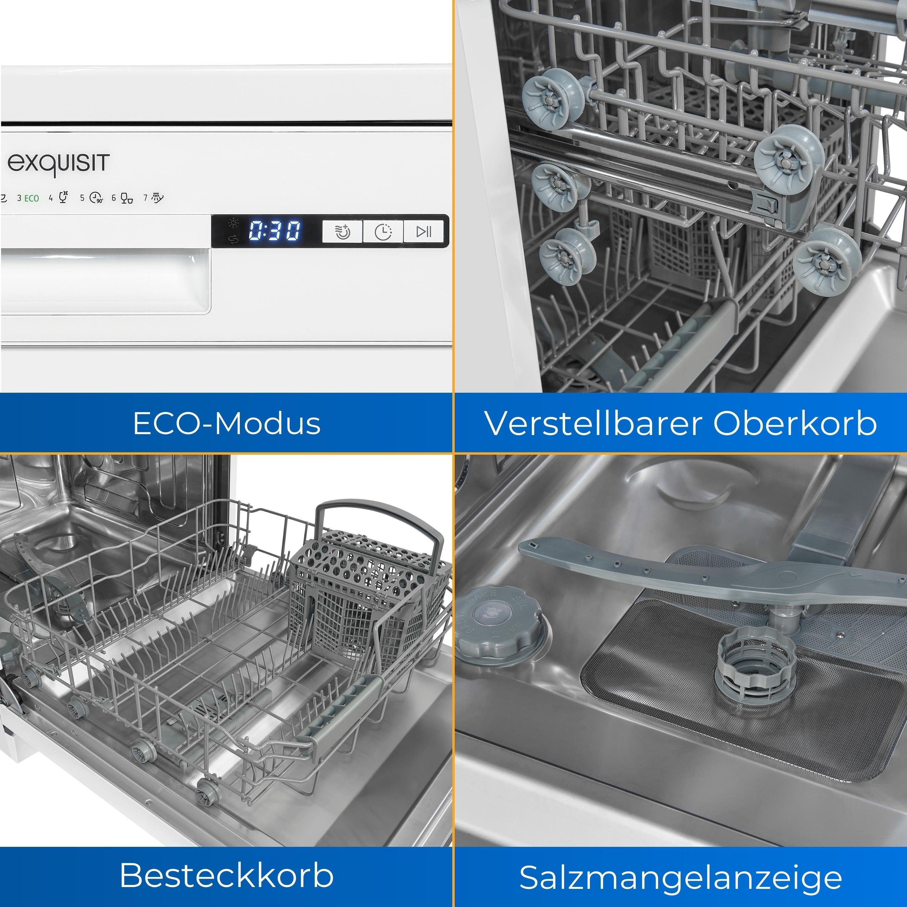 exquisit Standgeschirrspüler, GSP59313-030E, 11 l, 13 Maßgedecke, 7 Spülprogramme und Extra Trocknen