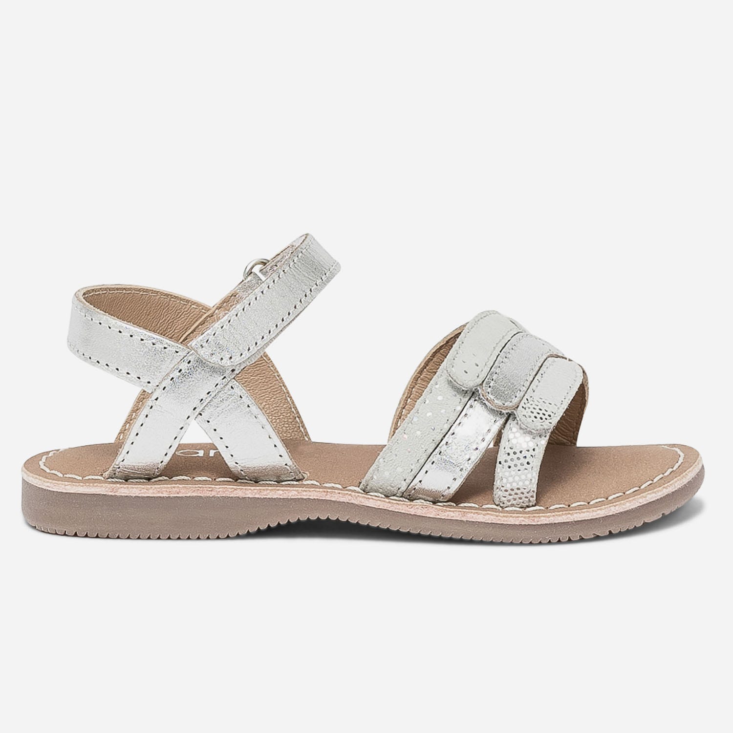 Sandale argent en cuir à scratchs