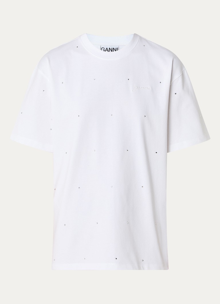 Ganni T-skjorte med logobroderi og nagler