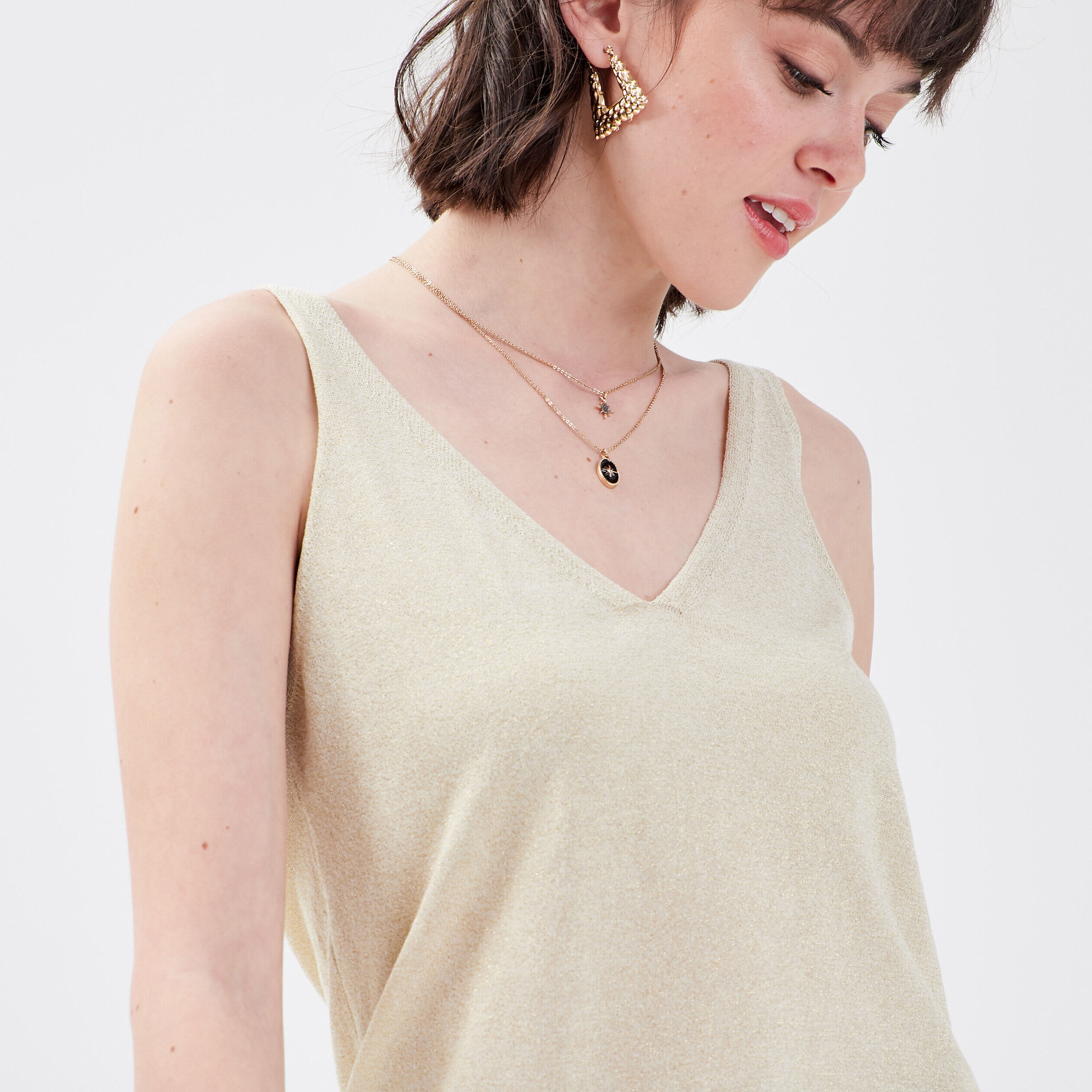 Pull débardeur col en V ecru femme | Cache Cache