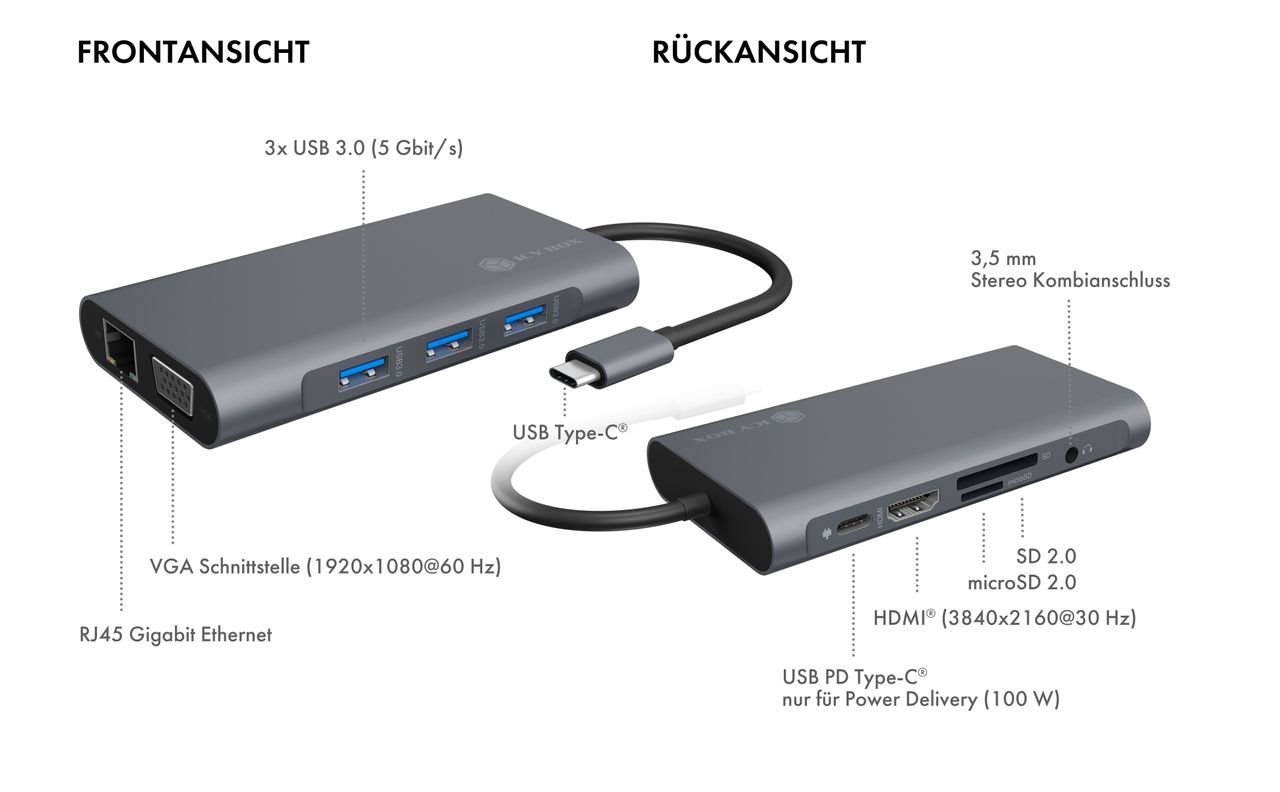 ICY BOX IB-DK4040-CPD, 10-in-1 USB Type-CDockingStation mit PD 100 W