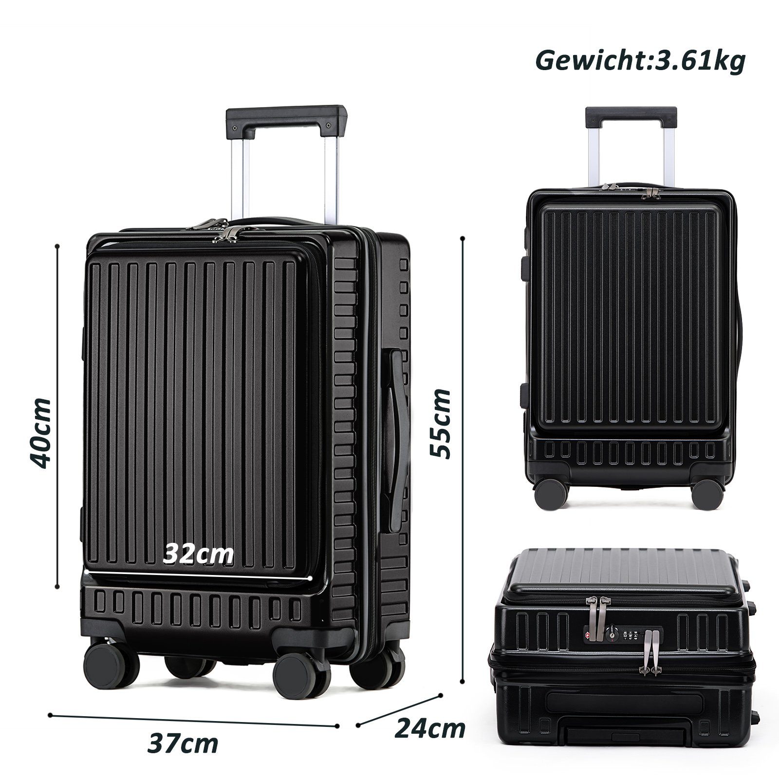 CALIYO Hartschalen-Trolley Business Trolly, Roll-Reisekoffer, Trolley Rollkoffer Erweiterbar, 4 Rollen, Trolley Rollkoffer Reisekoffer Erweiterbar mit Laptopfach
