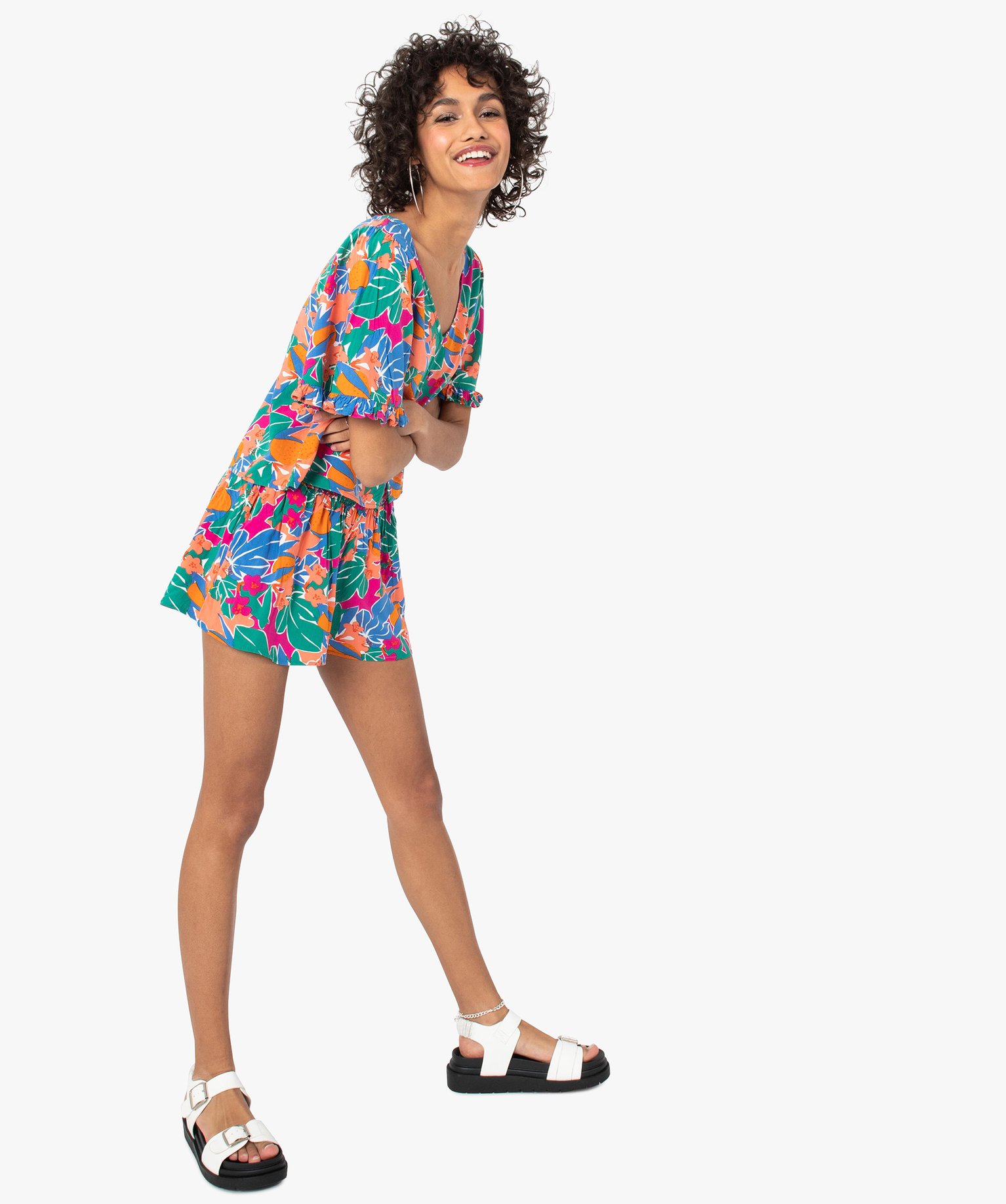 Short femme imprimé avec taille smockée imprime | GEMO