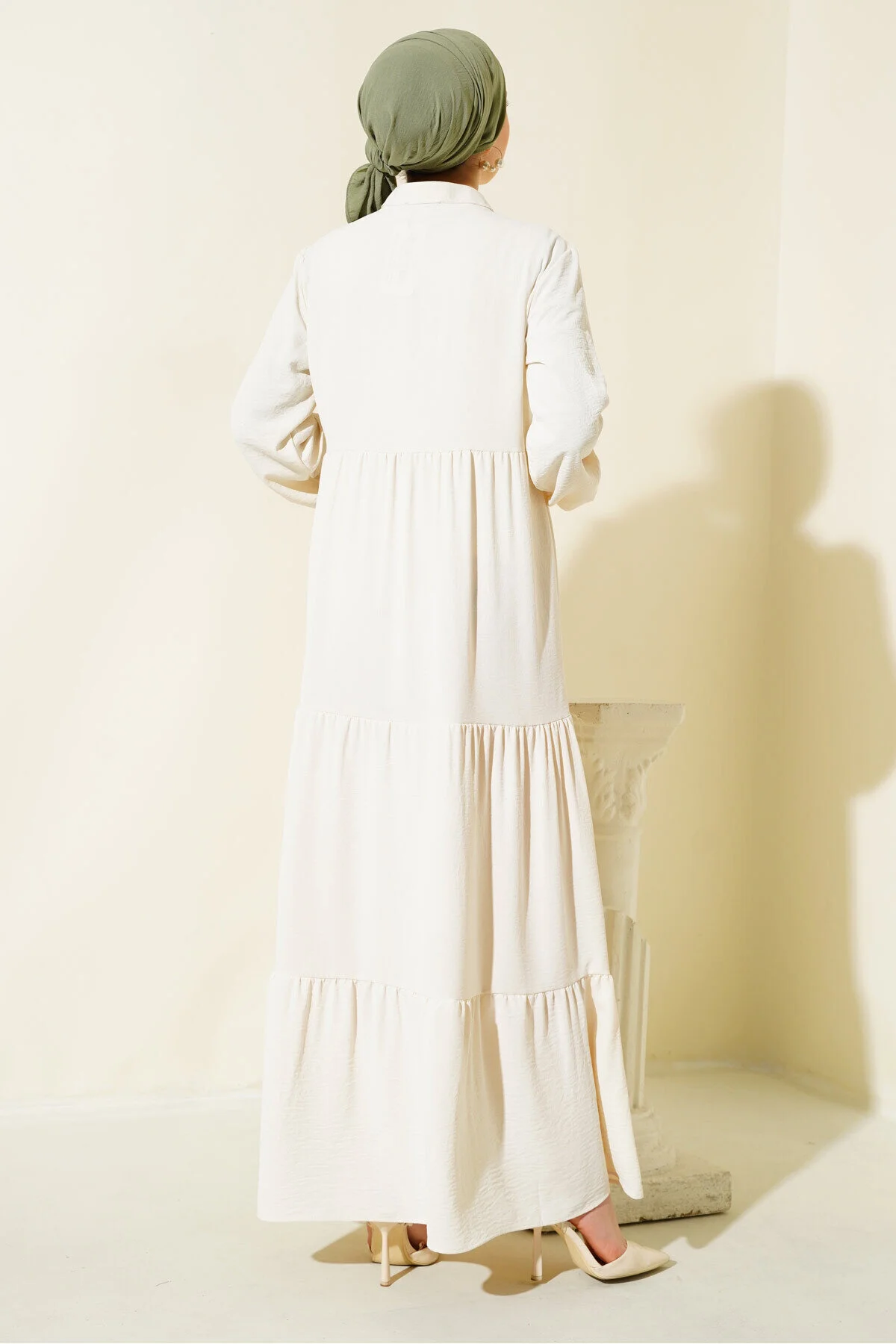 Bigdart  1627 Hijab-Kleid mit Kragen und Schnürung – Creme
