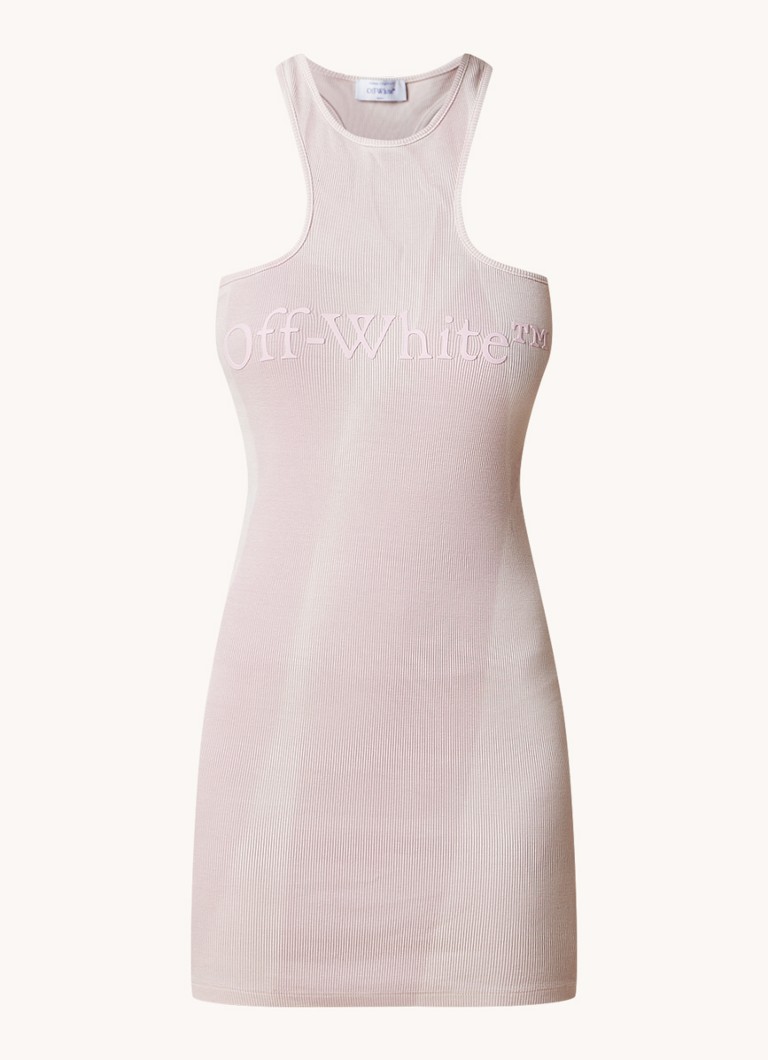 Minišaty z rebrovaného úpletu s potlačou loga Off-White