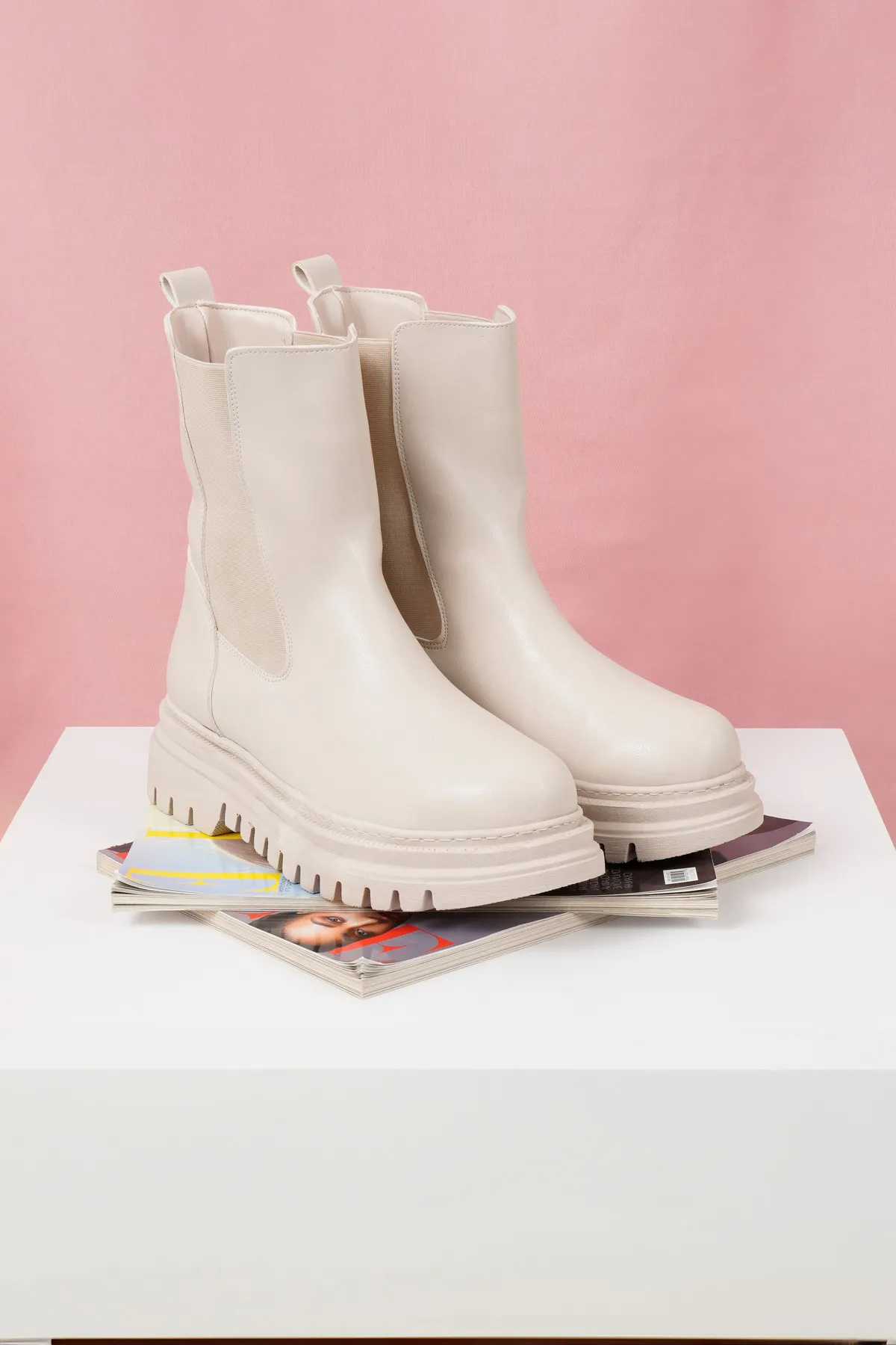 CZ London  Damen-Chelsea-Stiefel ohne Schnürsenkel, dicke, elastische Schuhe mit gezackter Sohle