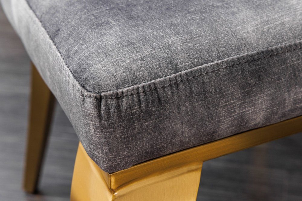 riess-ambiente Polsterstuhl MODERN BAROCK grau / gold (Einzelartikel, 1 St), Esszimmer · Samt · Metall · Chesterfield-Steppung