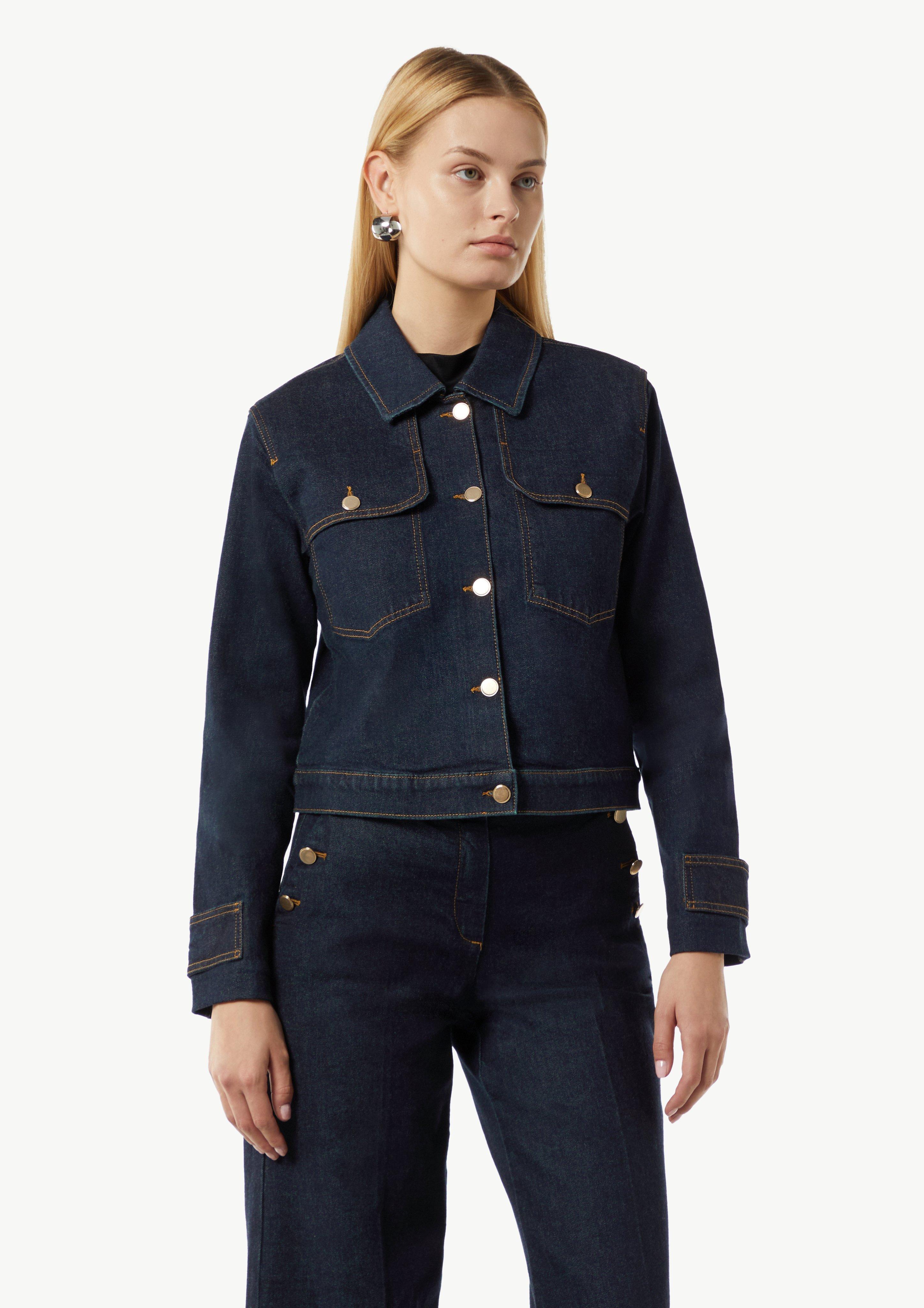 Kastige Denimjacke mit Metallknöpfen - navy