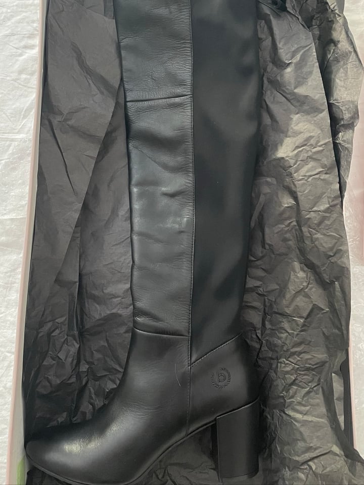 Bugatti Leder-Overknee-Stiefel in Schwarz günstig kaufen 40