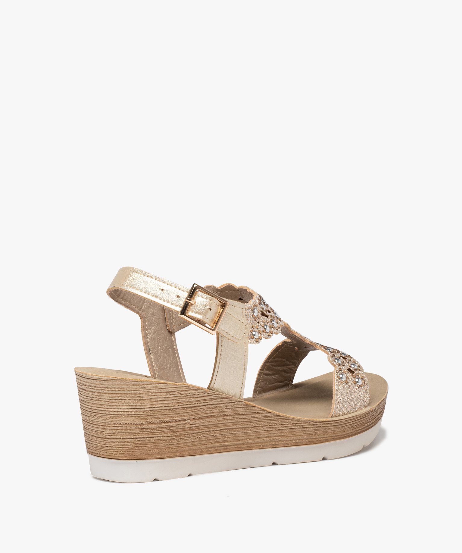 Sandales femme compensées ornées de strass et de perles or | GEMO