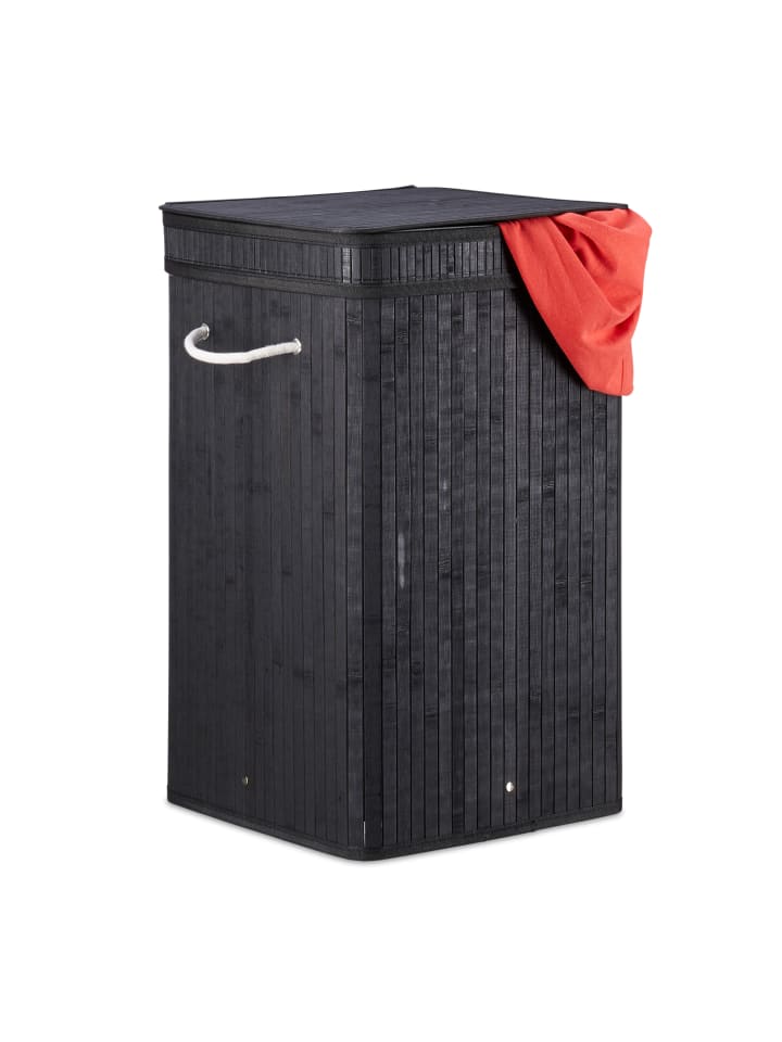 relaxdays Wäschekorb in Schwarz - (B)36 x (H)63 x (T)36 cm günstig kaufen onesize