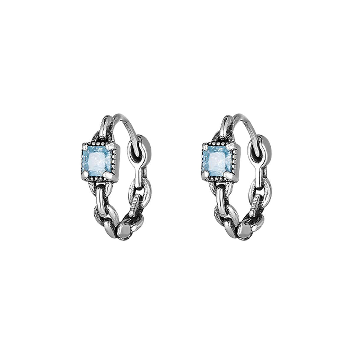 POCHUMIDUU Paar Ohrhänger 925 Sterling Silber Blau CZ Hoop Ohrringe (2-tlg., Link Hoop Ohrringe Retro Huggie Hoop Ohrringe), für Frauen Teenager Mädchen