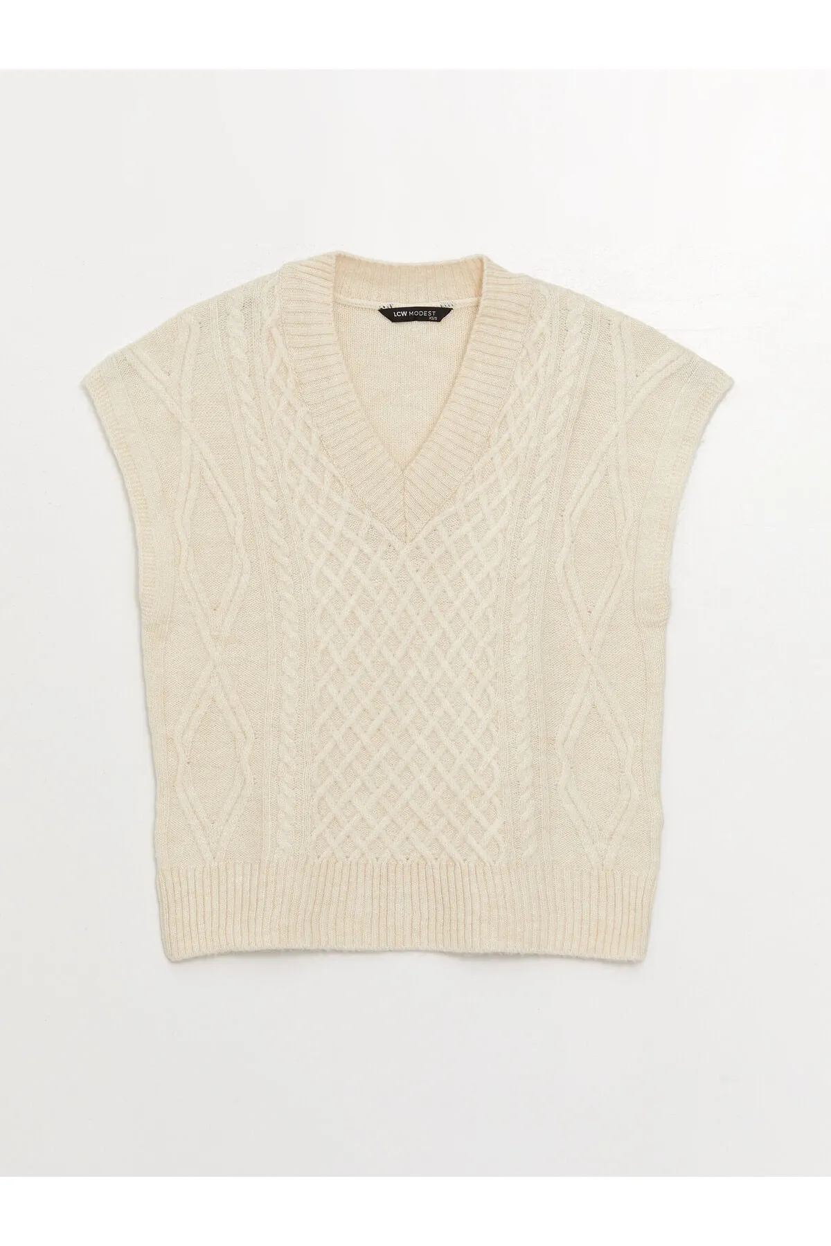 LC Waikiki  Selbstgemusterter Oversize-Strickpullover für Damen mit V-Ausschnitt