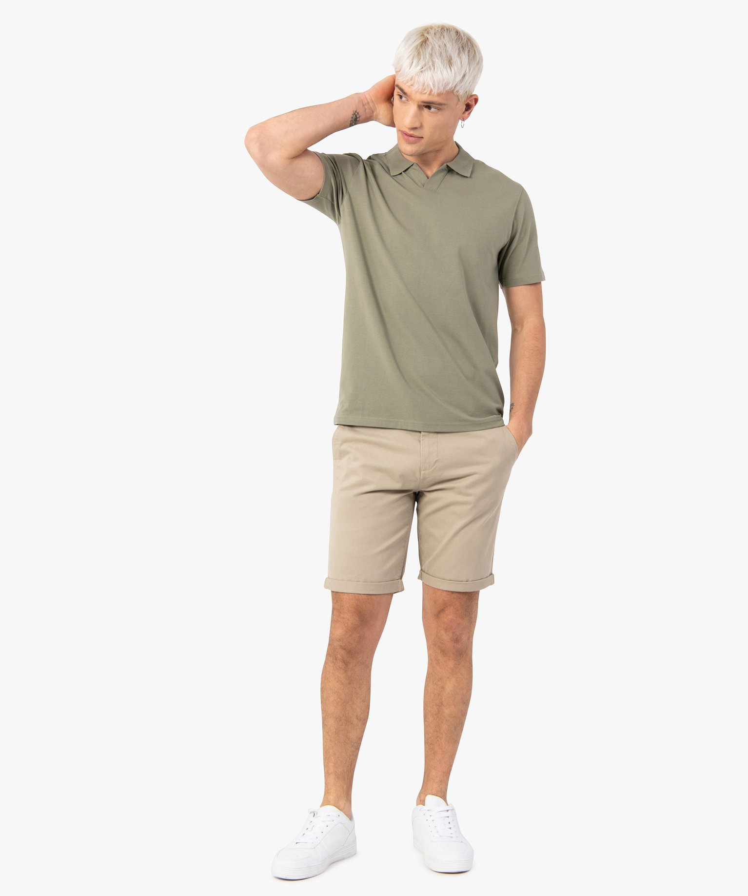 Bermuda homme en toile extensible 5 poches coupe chino beige | GEMO